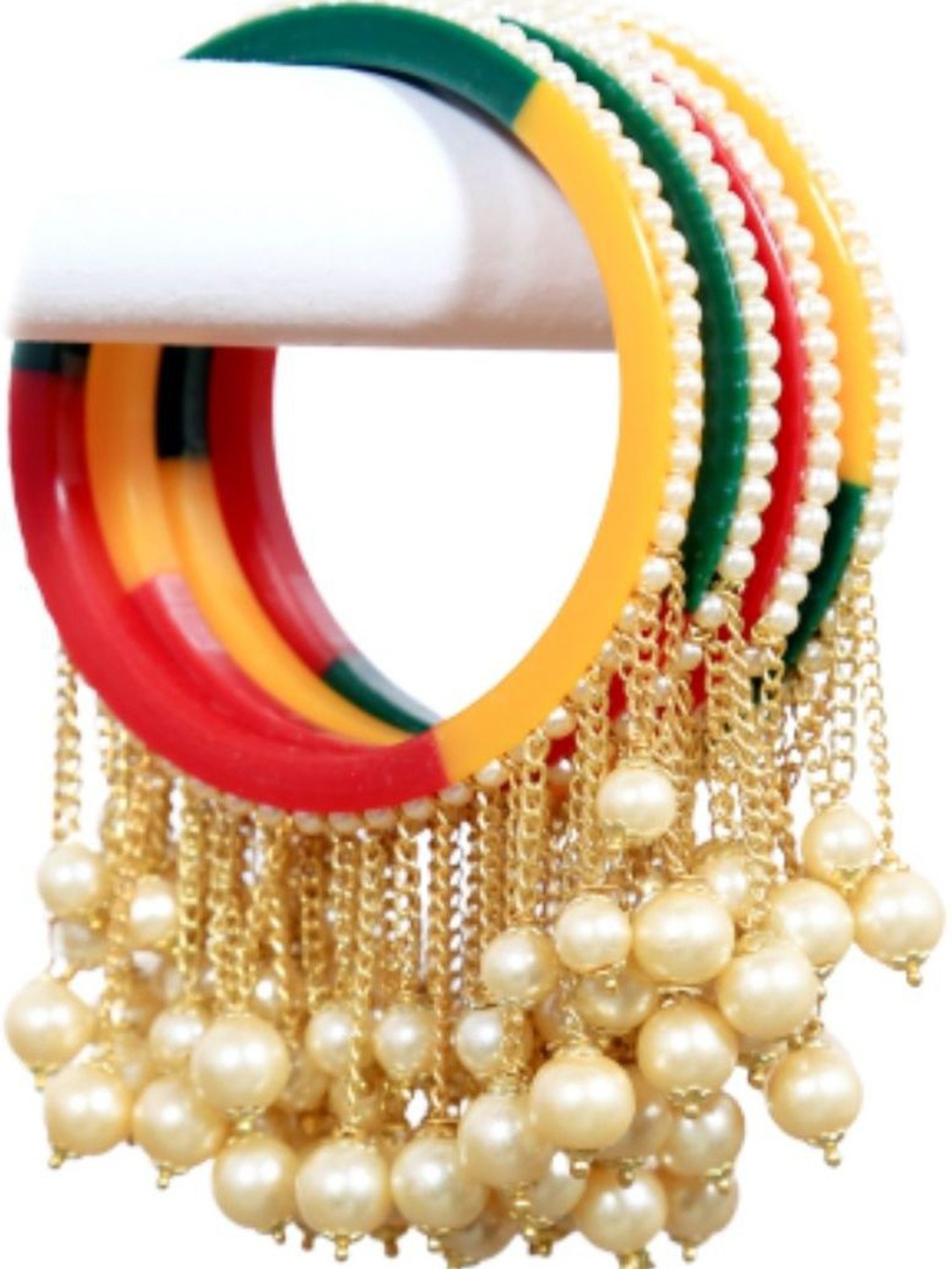 

Zindura Set Of 4 Gold Plated Beaded Studded Bangles