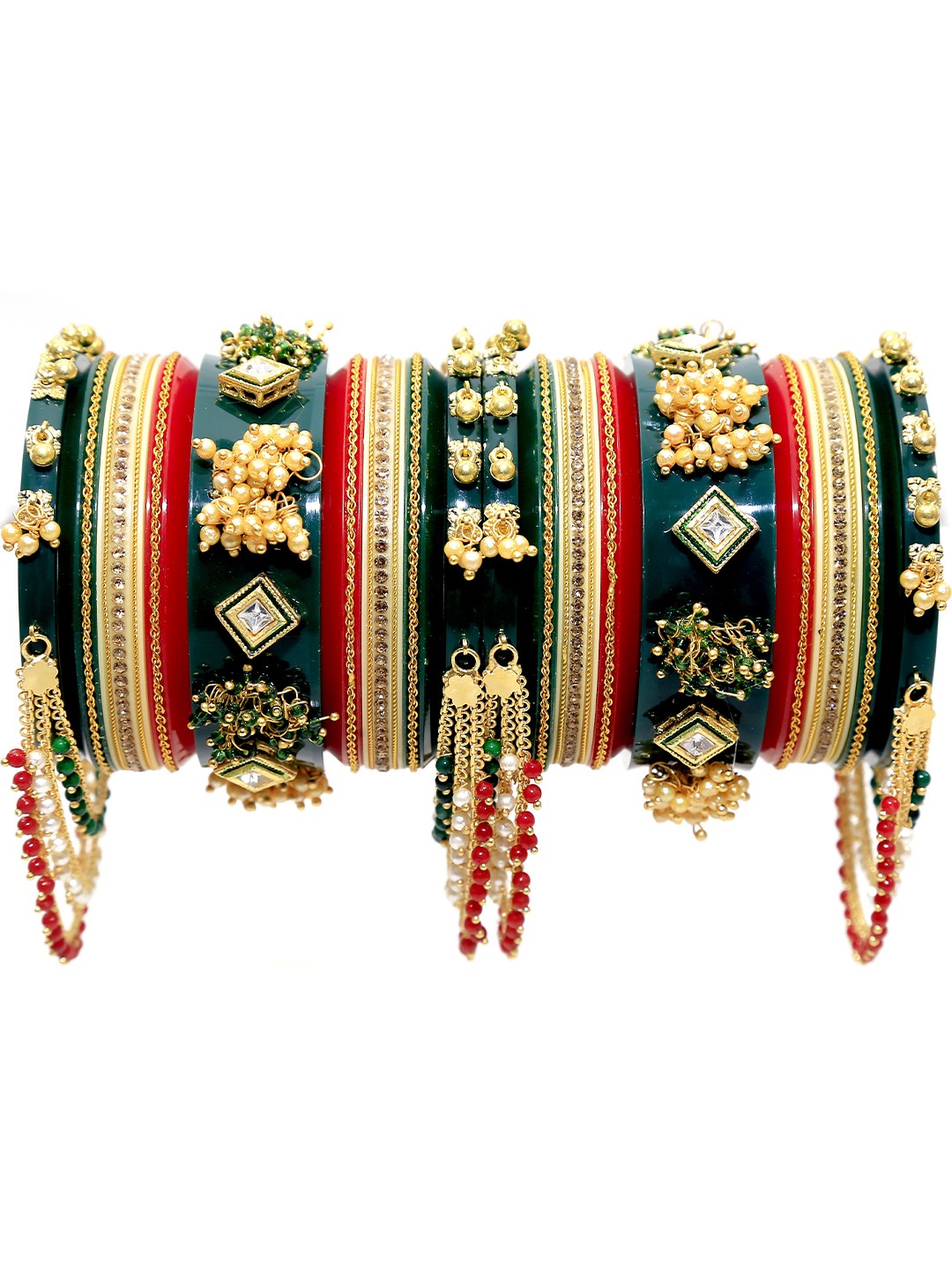 

Zindura Set Of 2 Gold Plated Artificial Stone Studded & Pearl Beaded Bangles