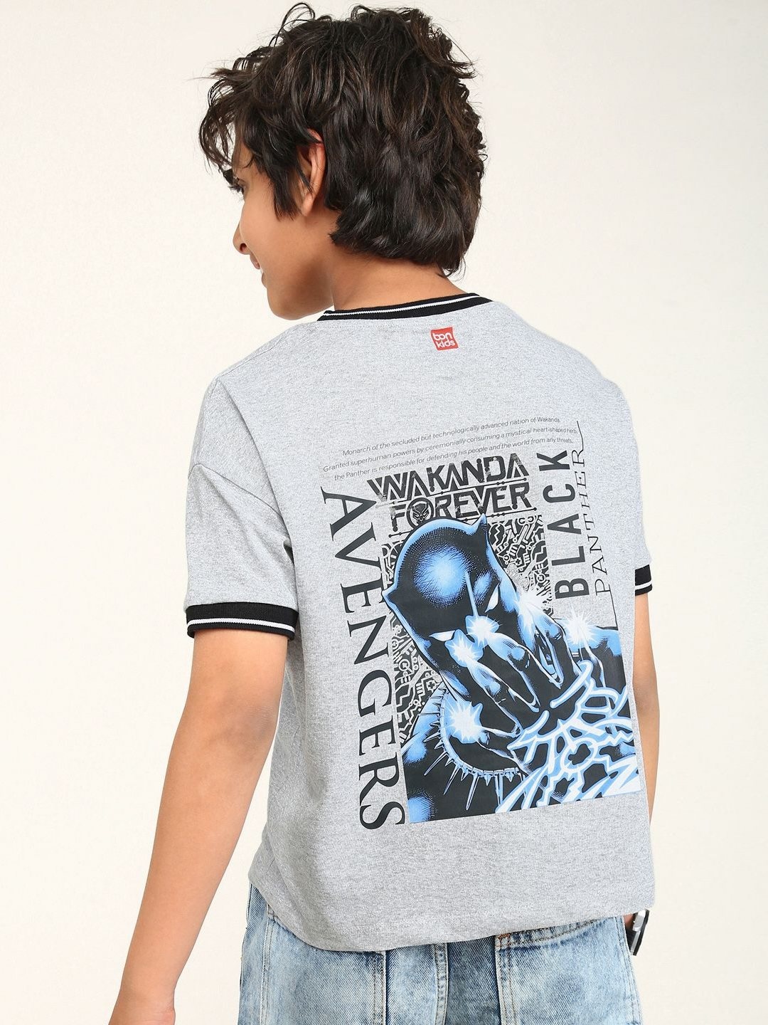 

BONKIDS Boys Graphic Printed Half Sleeves Round Neck Pure Cotton T-shirt, Grey
