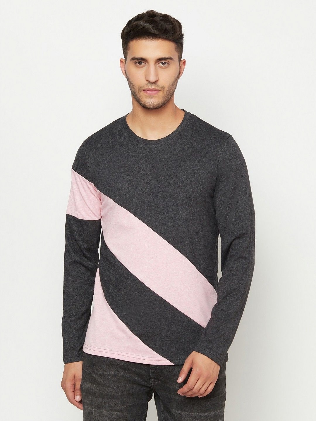 

Unicus Apparel Colourblocked Round Neck Cotton T-shirt, Grey