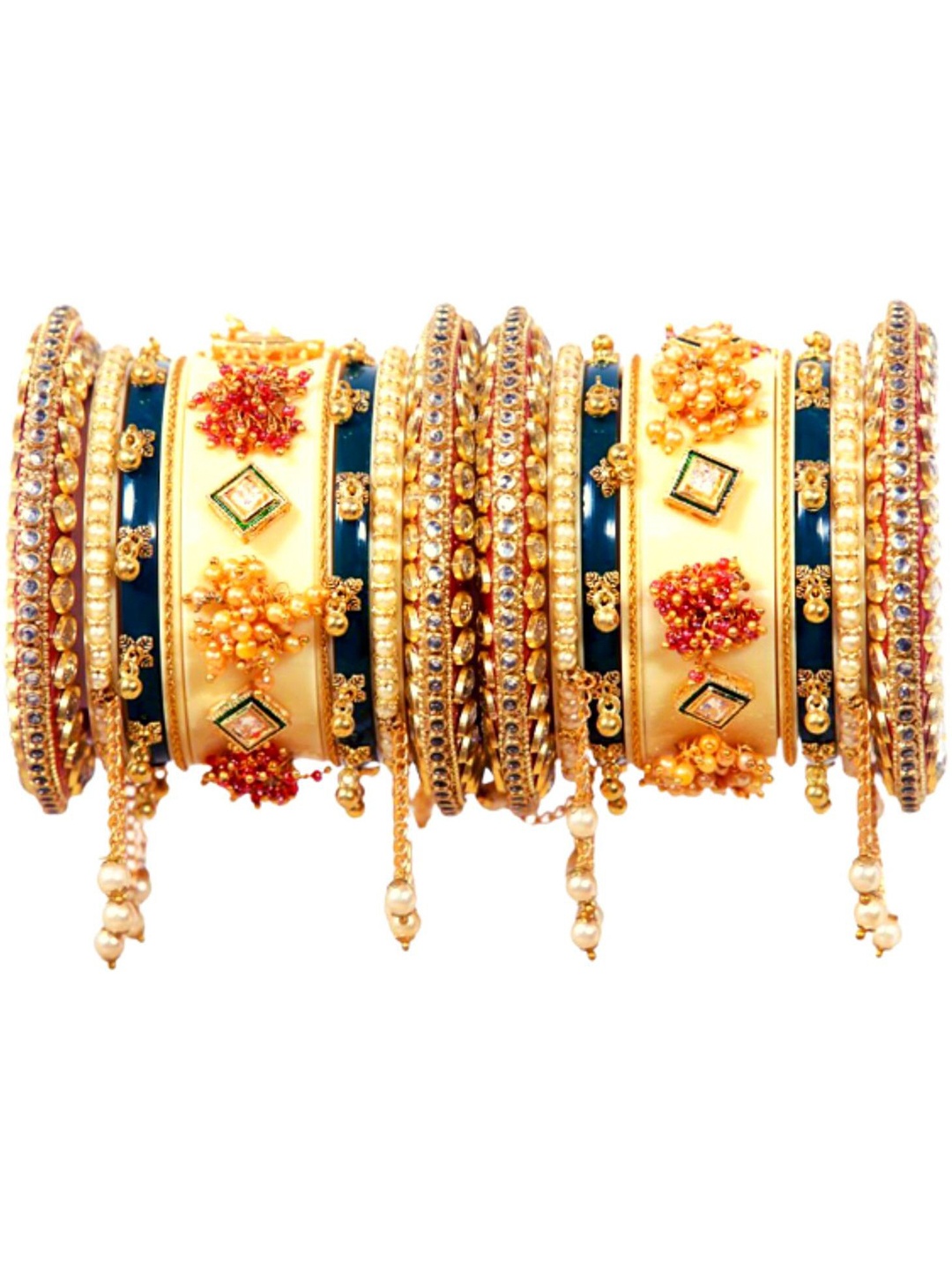 

Zindura Set Of 2 Gold-Plated Stone-Studded & Beaded Chuda Bangles
