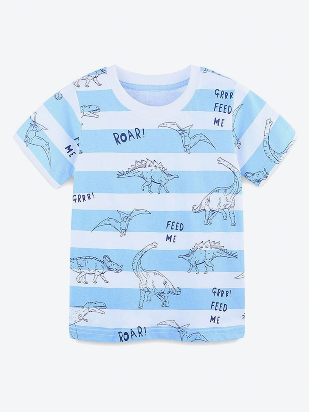 

LULU & SKY Boys Striped Round Neck Cotton T-shirt, Blue