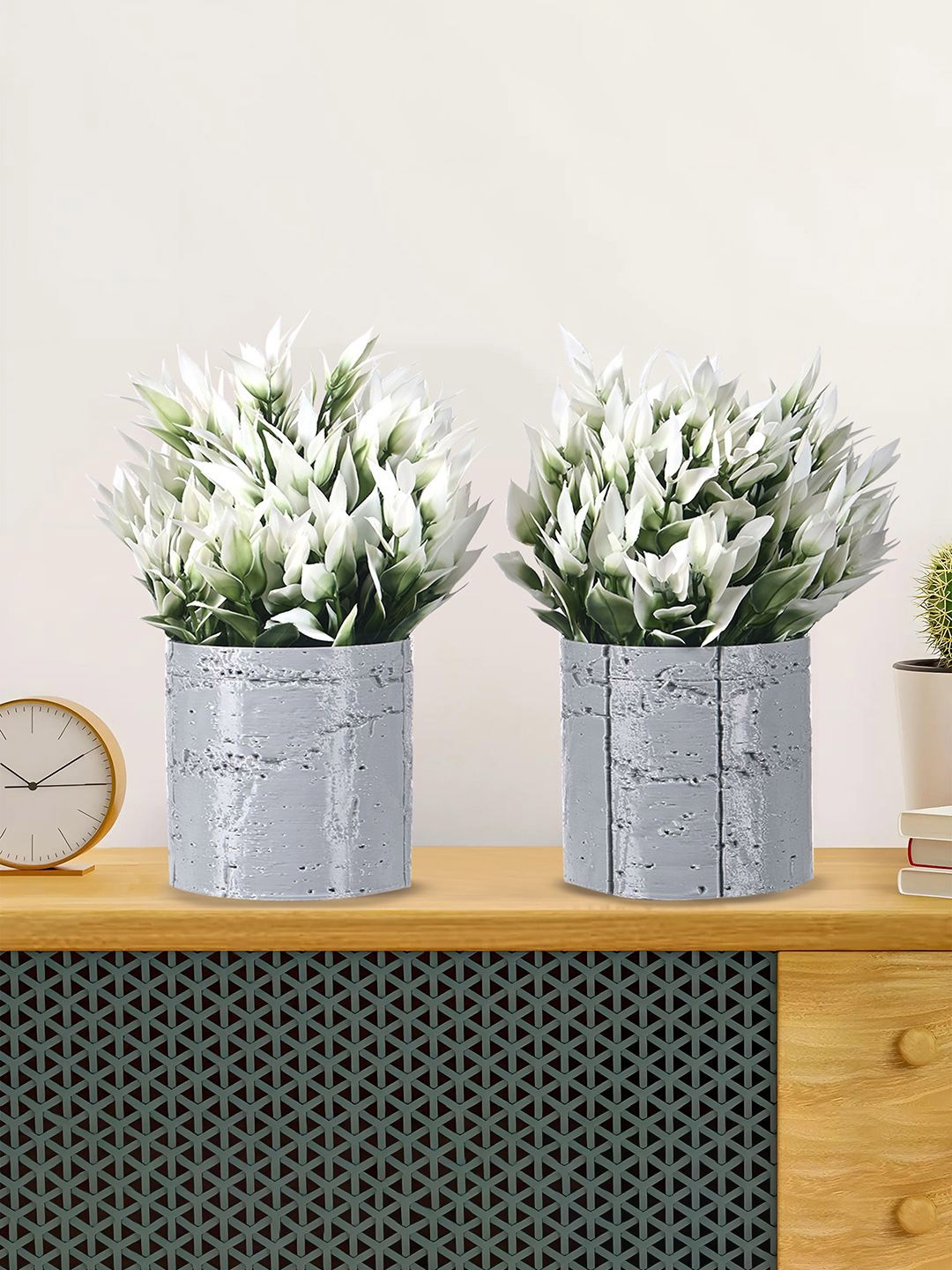 

Kuber Industries Grey & White 6 Pieces Artificial Flower With Pot