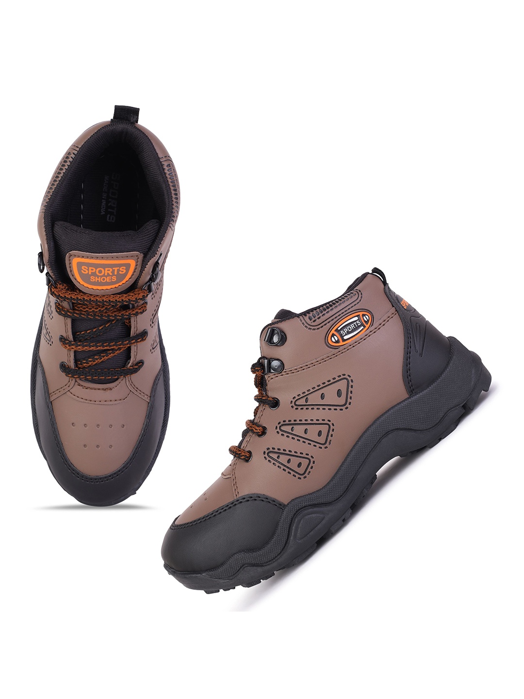 

PENNEN Men Leather Lace-Ups Running Non-Marking Shoes, Brown