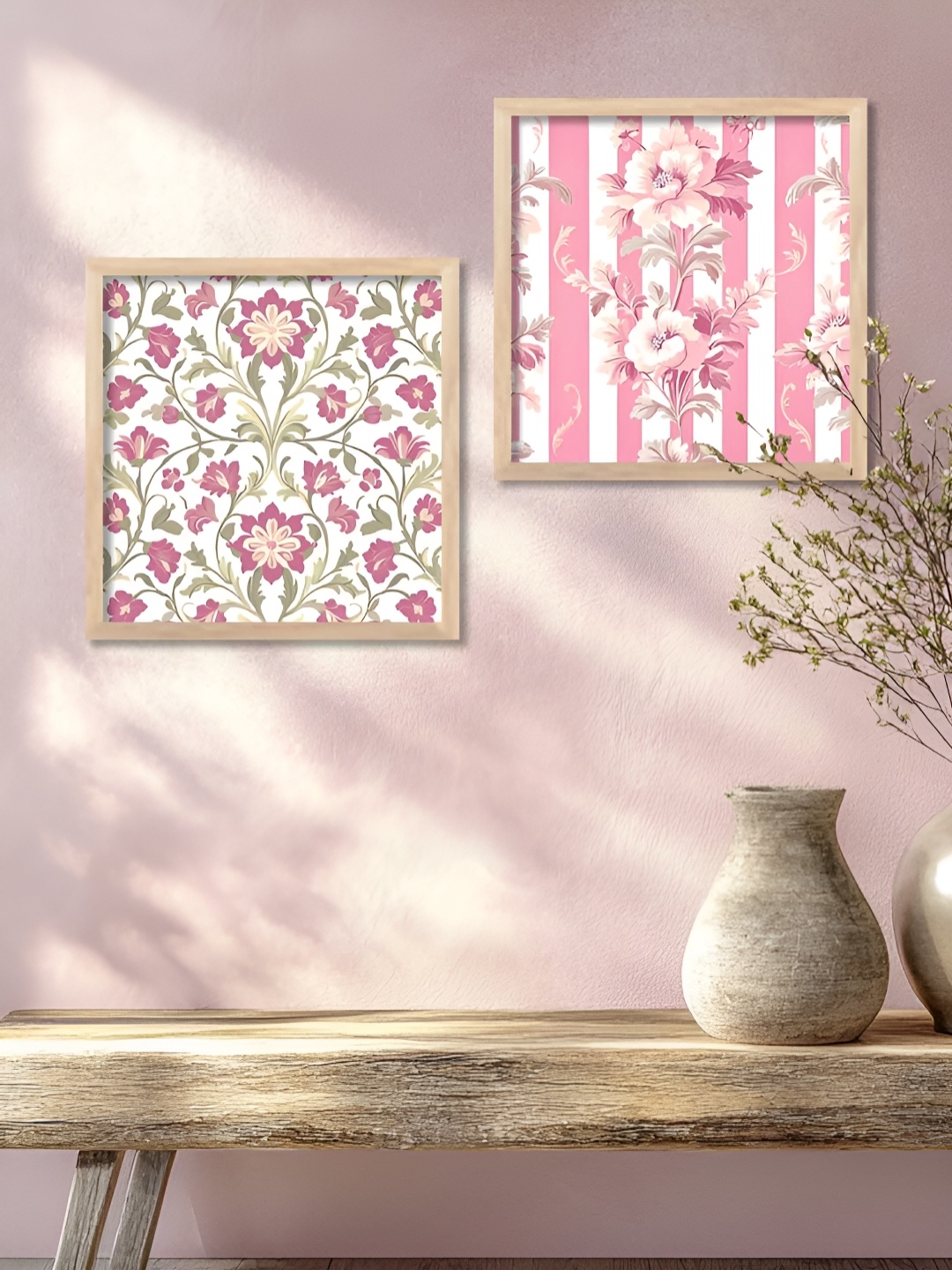 

Kotart White & Pink 2 Pieces Floral And Botanical Printed Wooden Wall Art