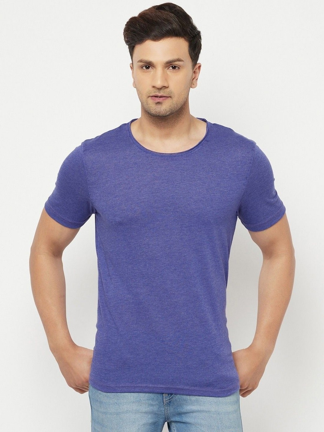 

Unicus Apparel Men Solid Round Neck Cotton T-shirt, Purple