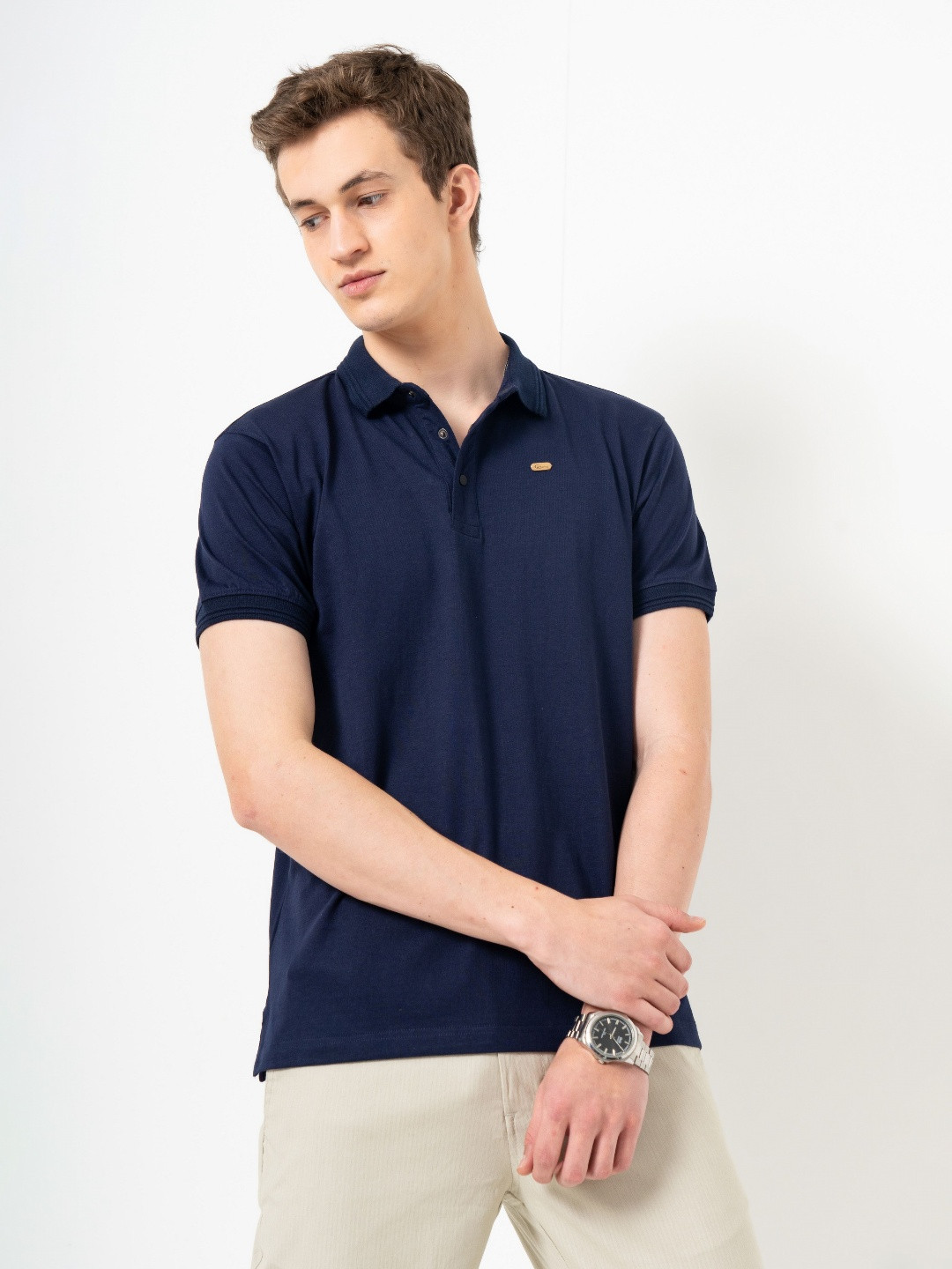 

Genoa Polo Collar Short Sleeves Cotton Slim Fit T-shirt, Navy blue