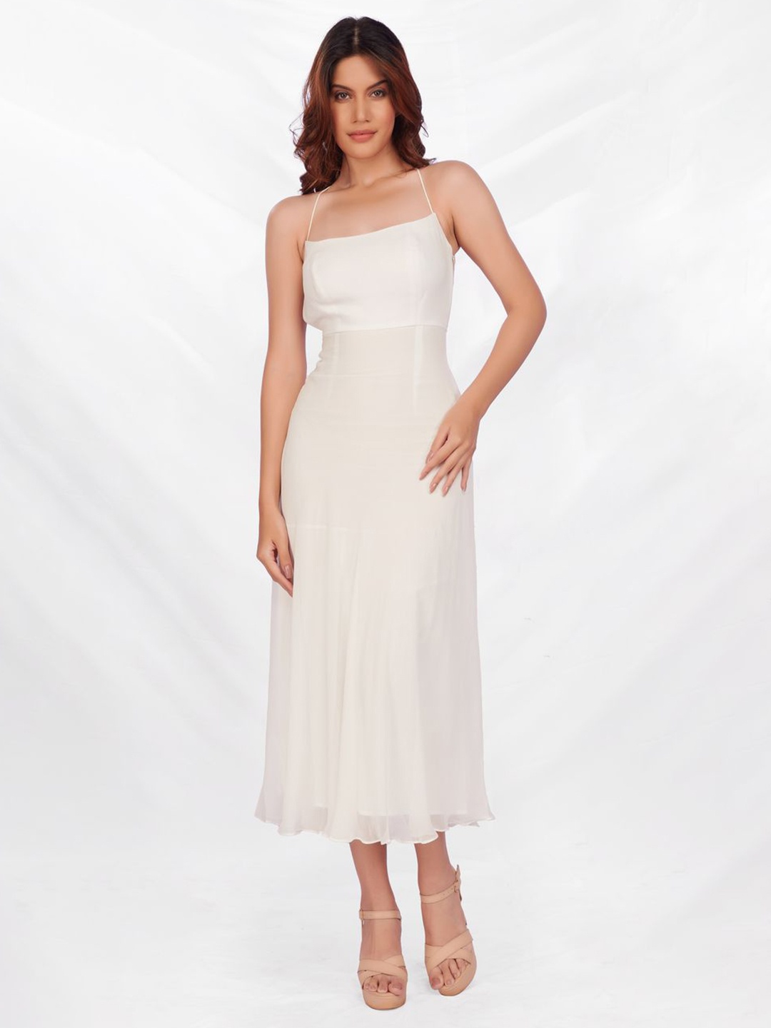 

RR FASHION Shoulder Straps Fit & Flare Maxi Dress, White