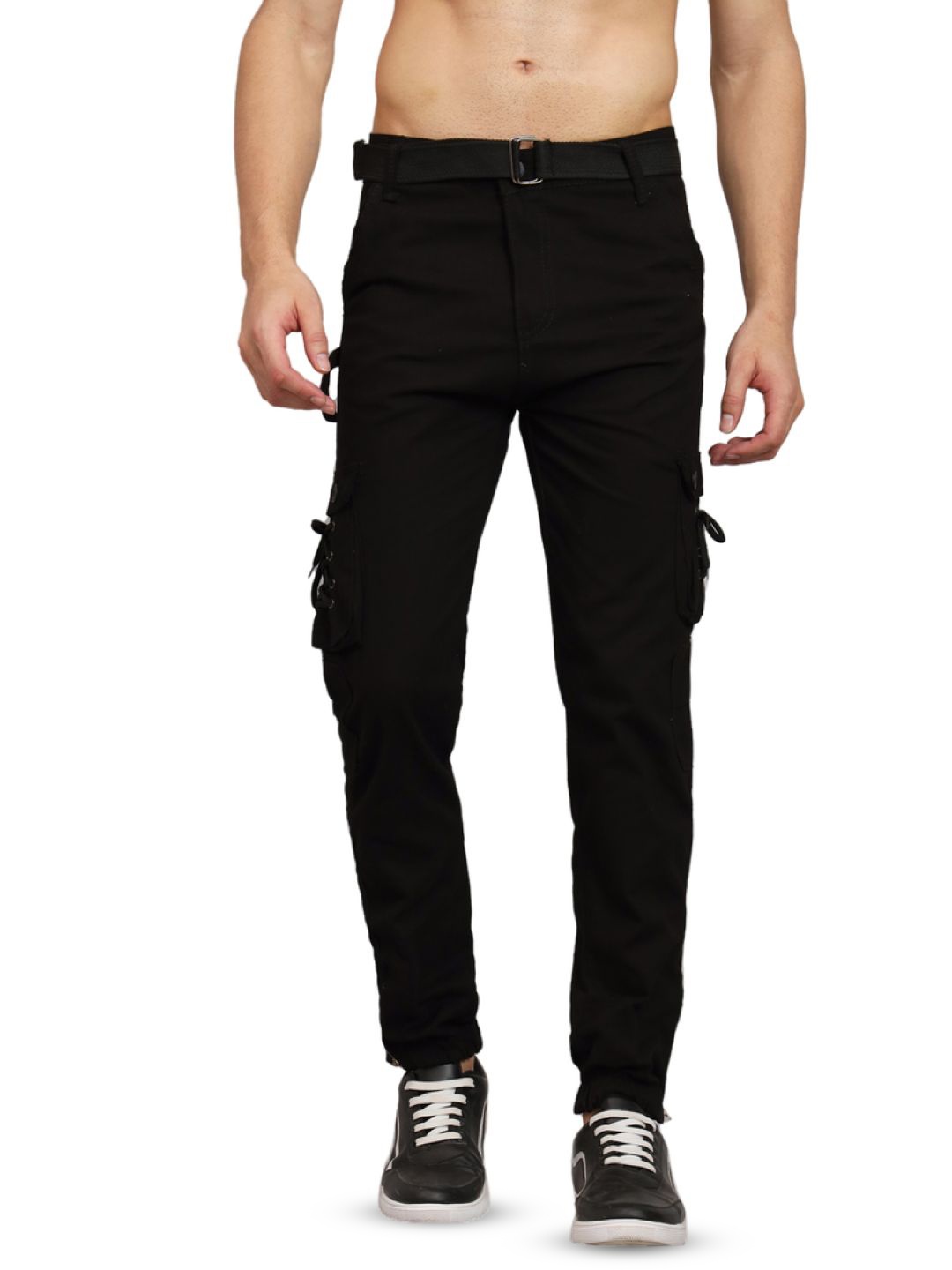 

COMFITS Men Classic Mid-Rise Regular Fit Denim Cargos, Black