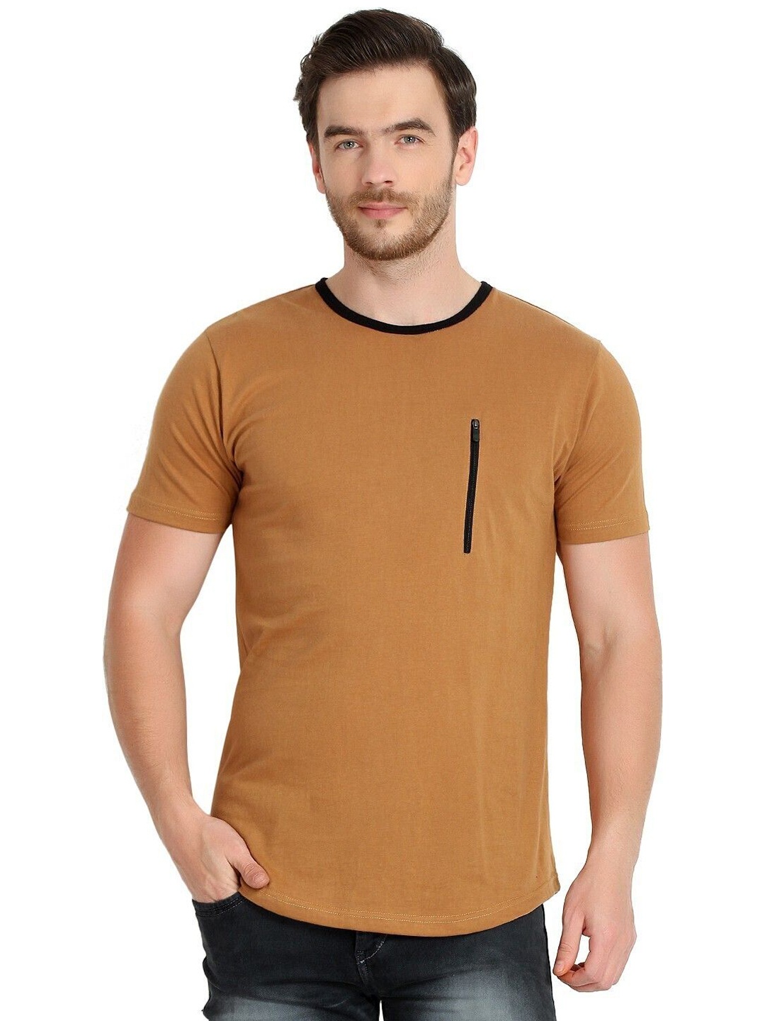 

Unicus Apparel Men Solid Round Neck Cotton Slim Fit T-shirt, Brown