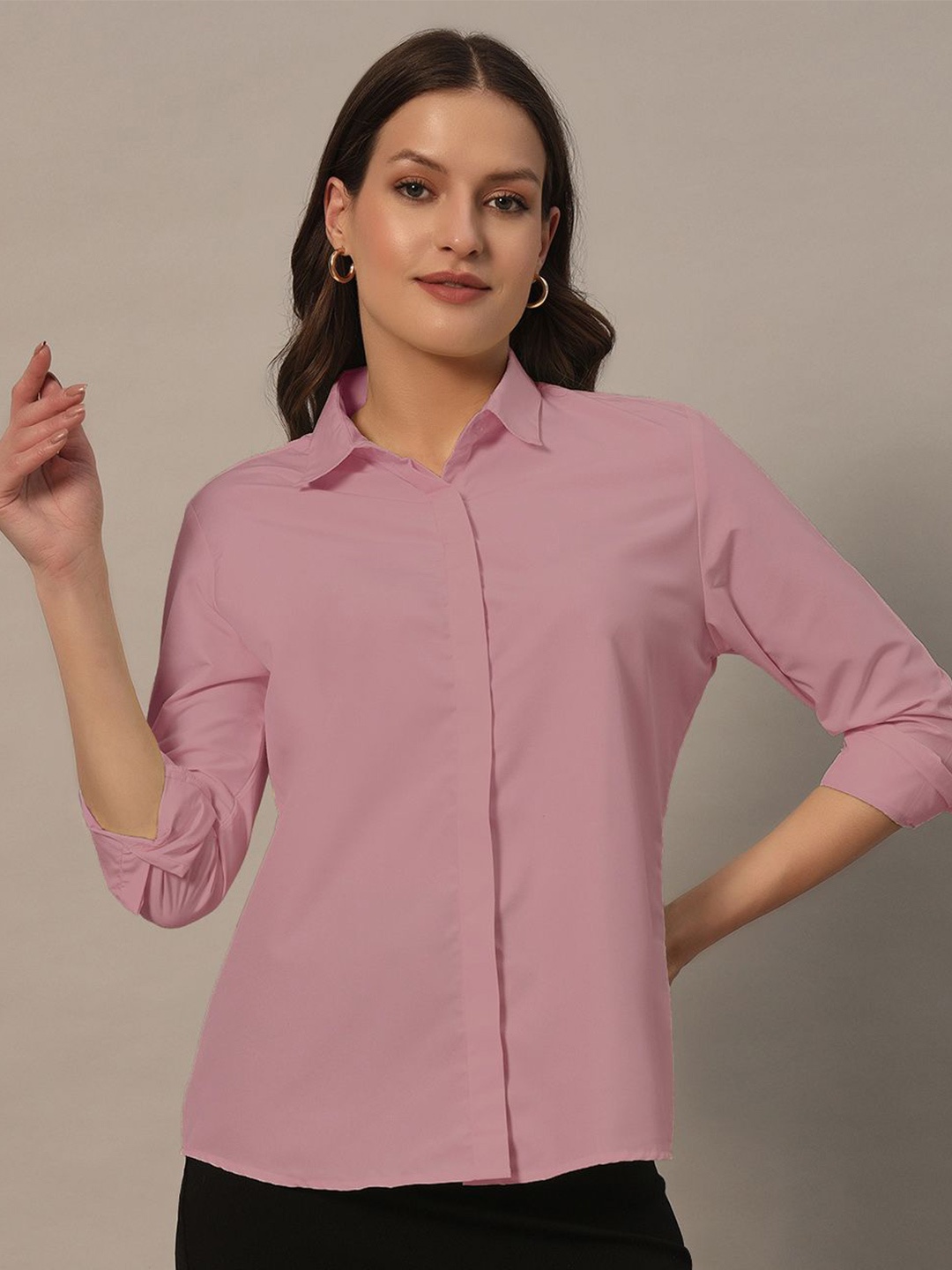 

Metronaut Women Spread Collar Solid Casual Shirt, Lavender