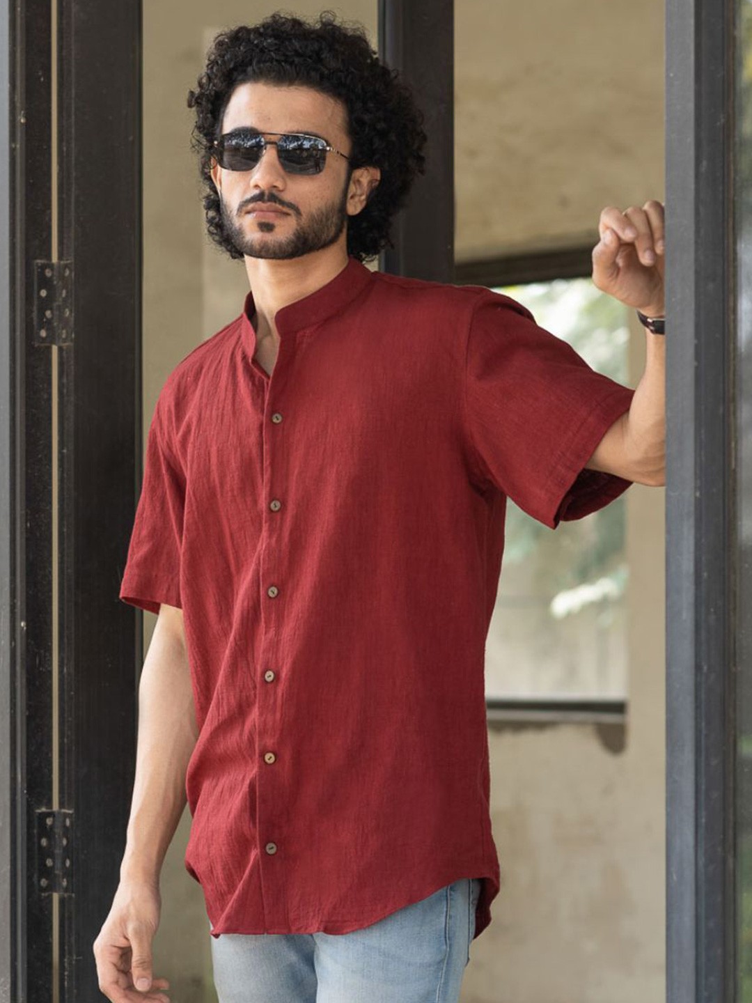 

The India Craft House Men Opaque Casual Shirt, Red