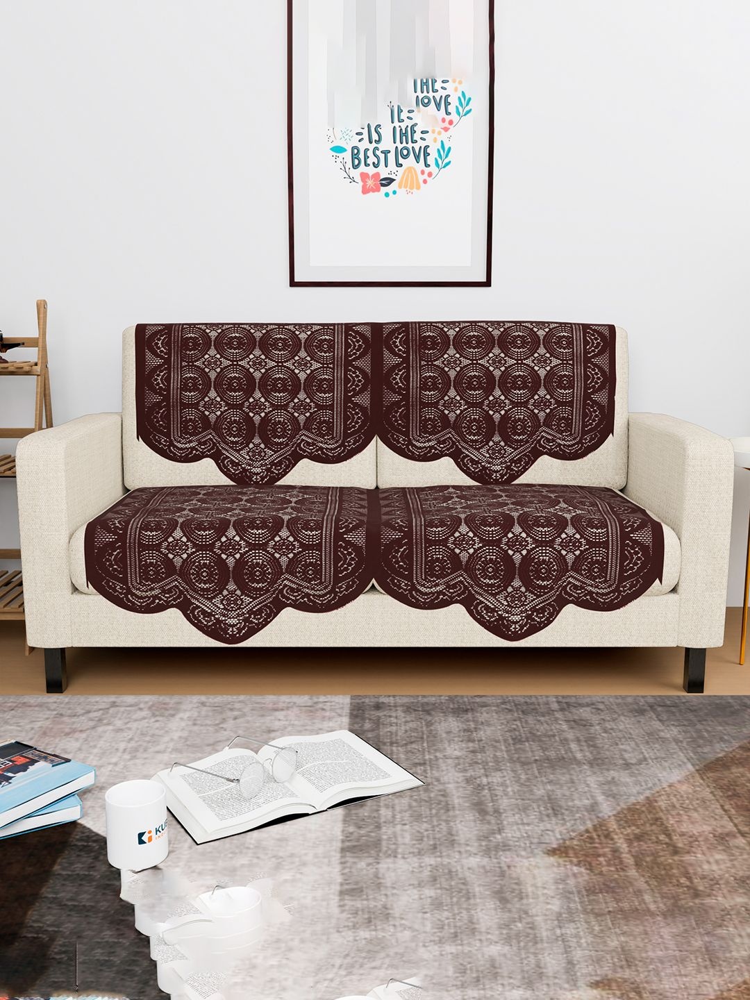 

Kuber Industries Brown 4 Pieces Self Design Cotton 2 Seater Sofa Covers