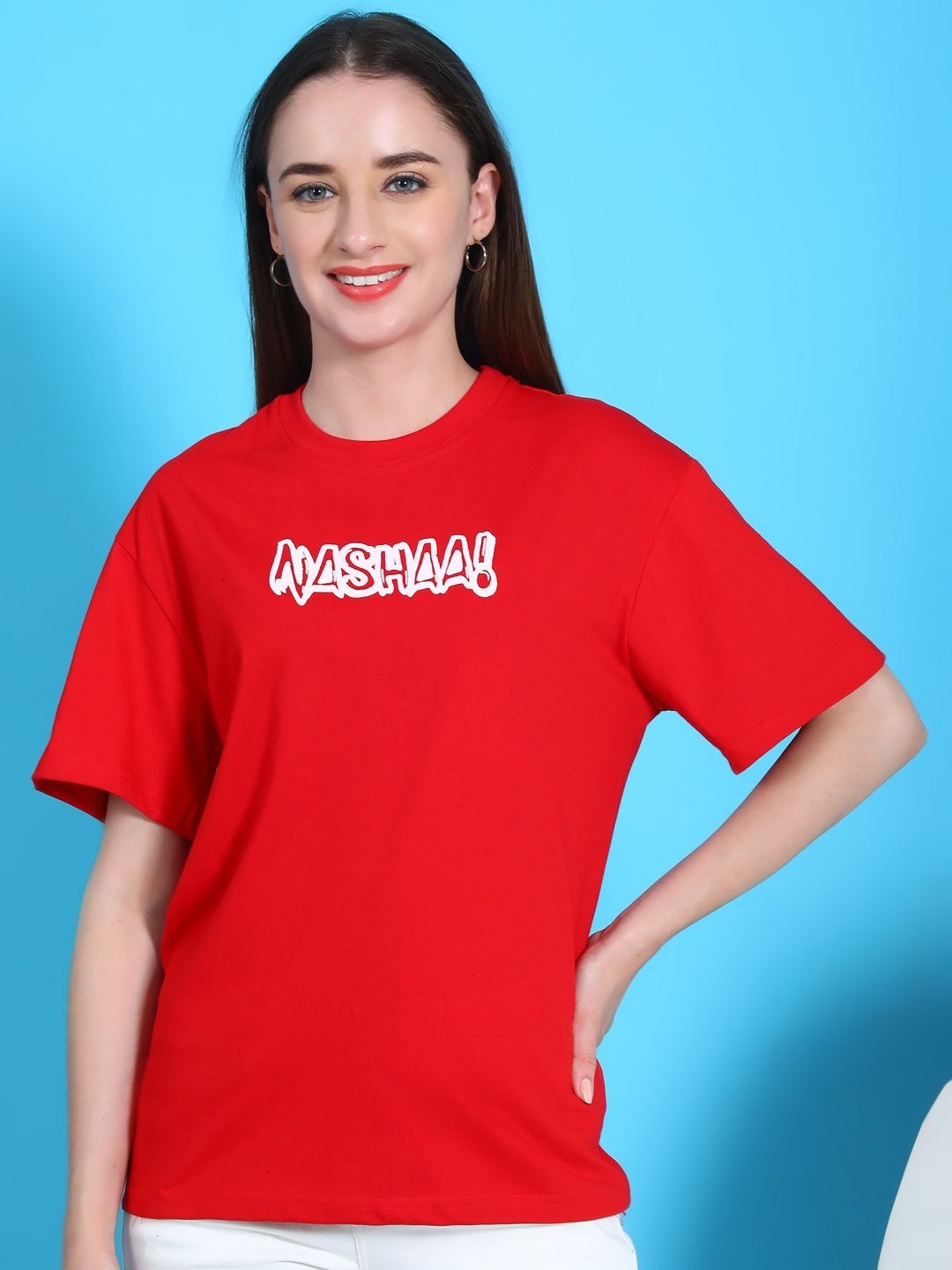 

Tromko Women Graphic Printed Round Neck Cotton Relaxed Fit T-shirt, Red
