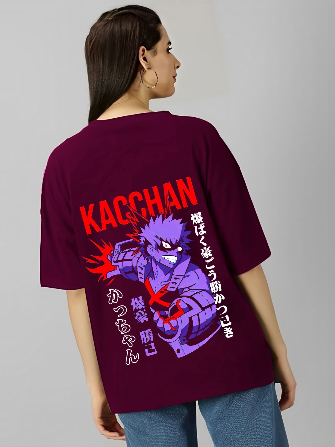 

kintu parantu Women Graphic Printed Round Neck Cotton Oversized T-shirt, Burgundy