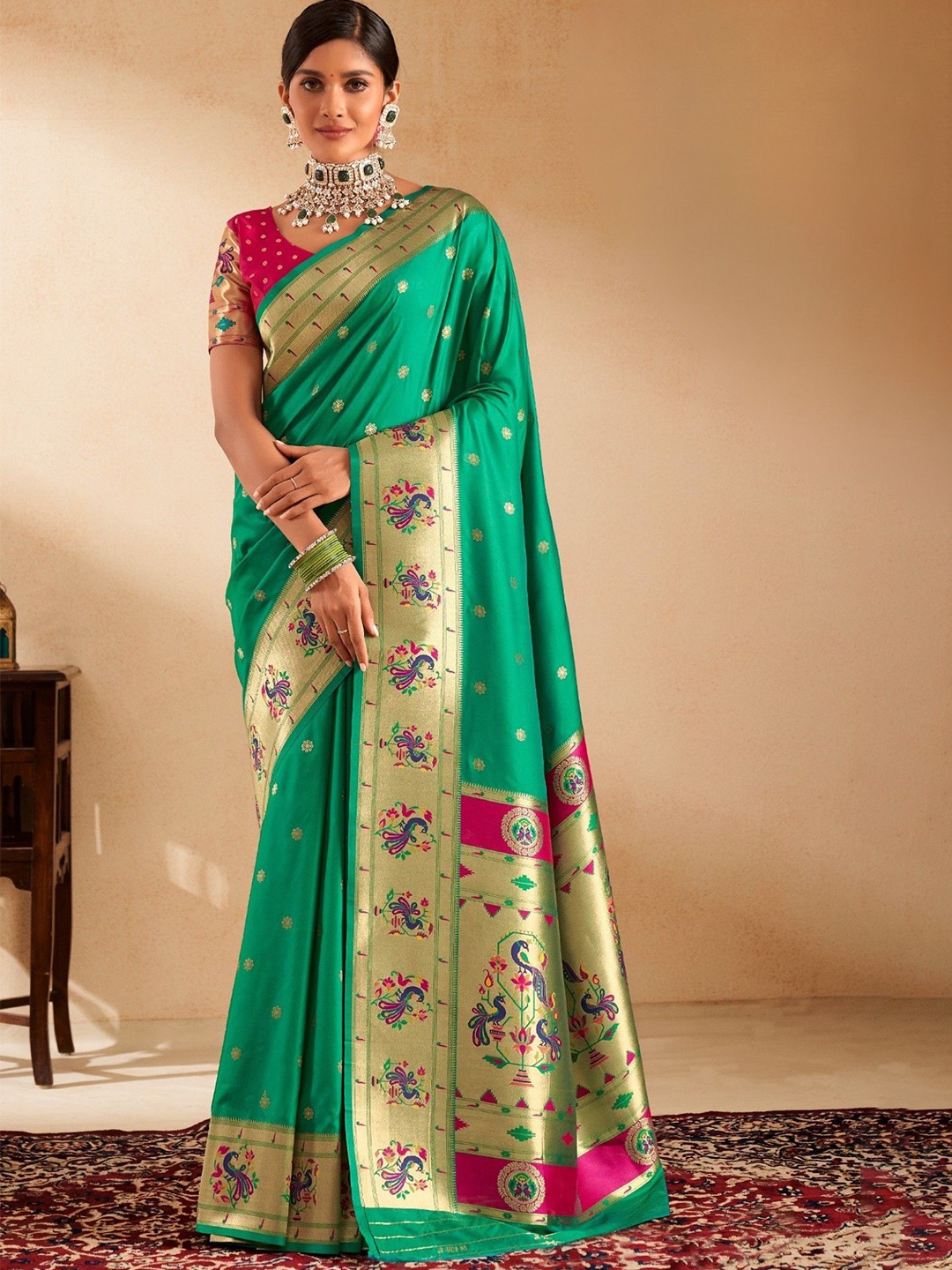 

MySilkLove Jewel Green Woven Paithani Saree