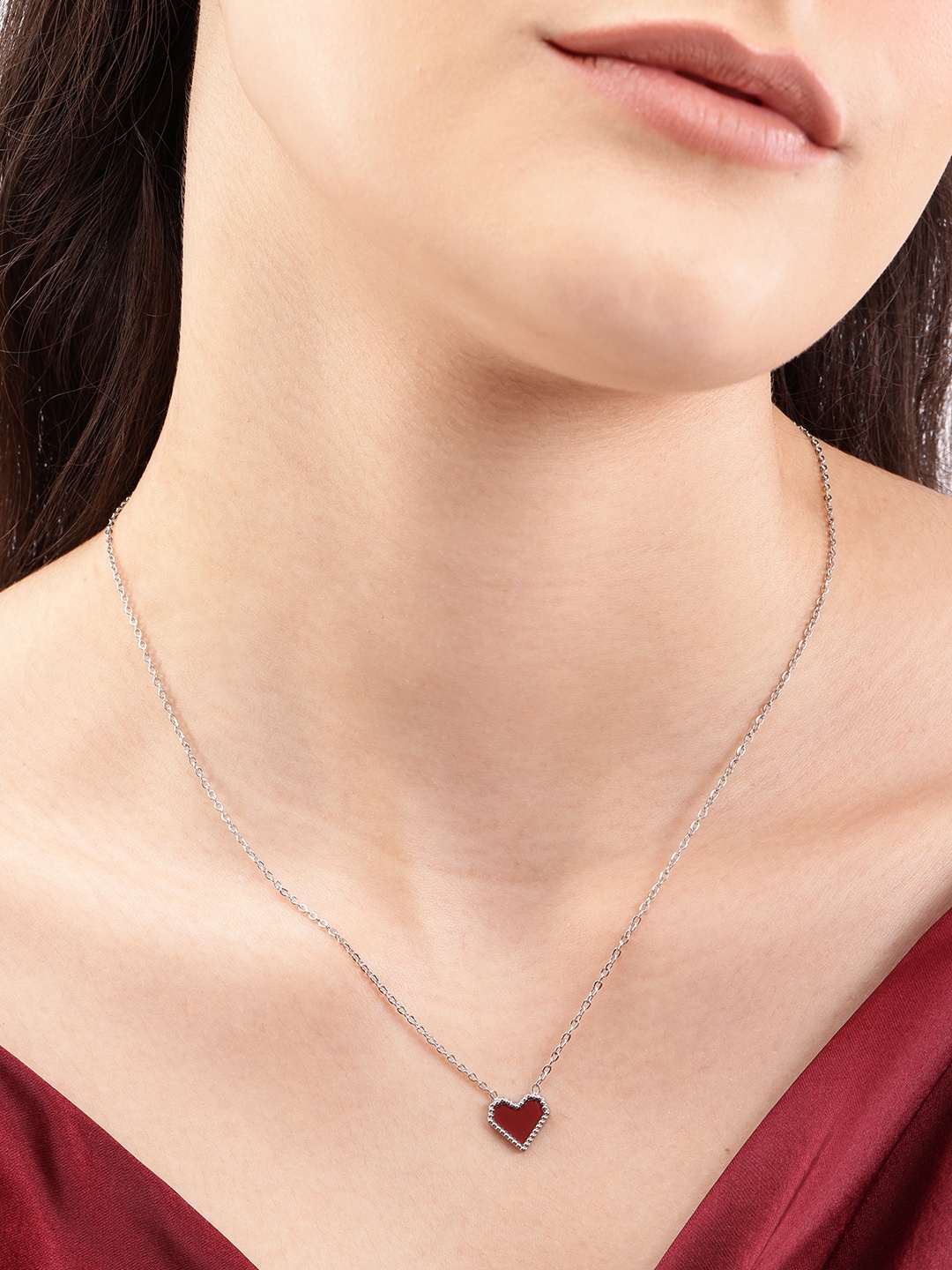 

DressBerry Heart Shaped Enamelled Pendant Chain, Silver