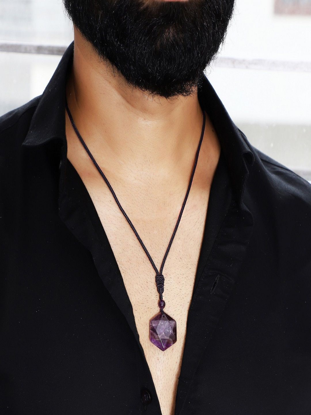 

Nirvana Unisex Amethyst Stone Hexagram Rope Star Shaped Pendants, Purple