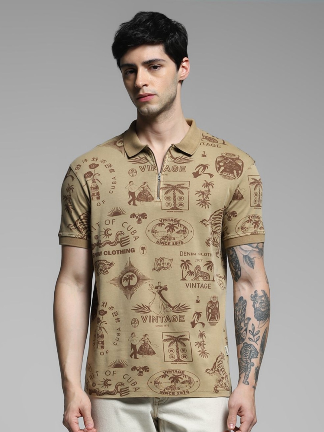 

Jack & Jones Conversational Printed Polo Collar Short Sleeves T-Shirt, Brown