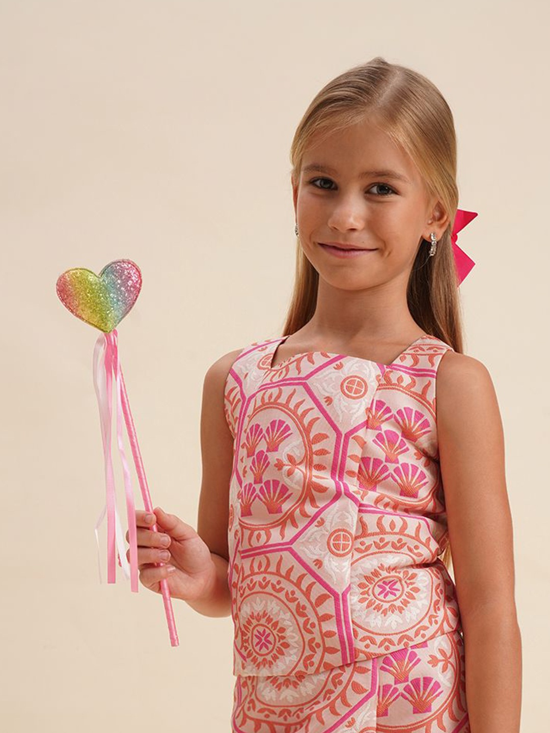 

Vero Moda Girl Print Square Neck Sleeveless A-Line Top, Pink