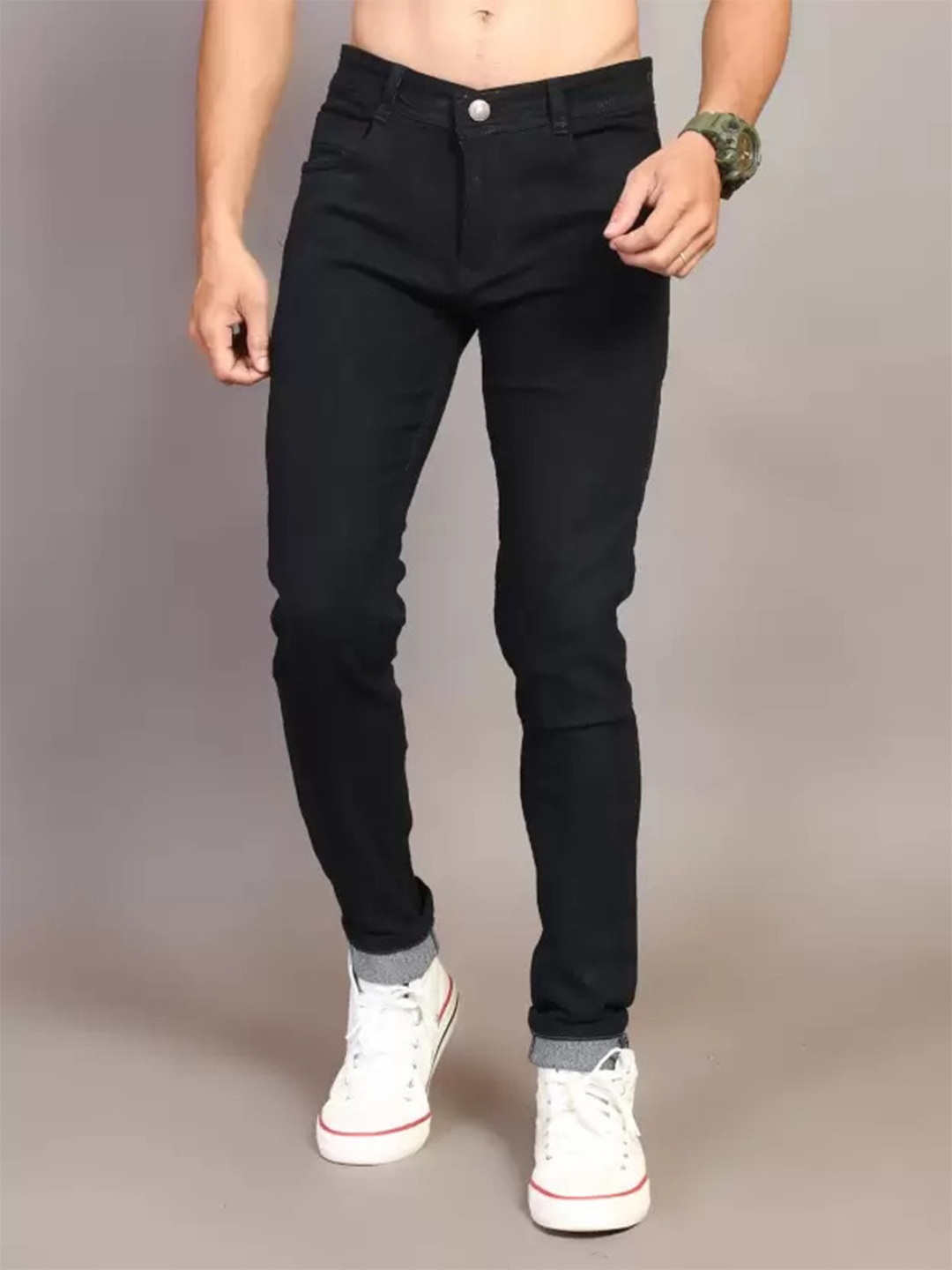 

COMFITS Men Classic Low Distress Stretchable Jeans, Black