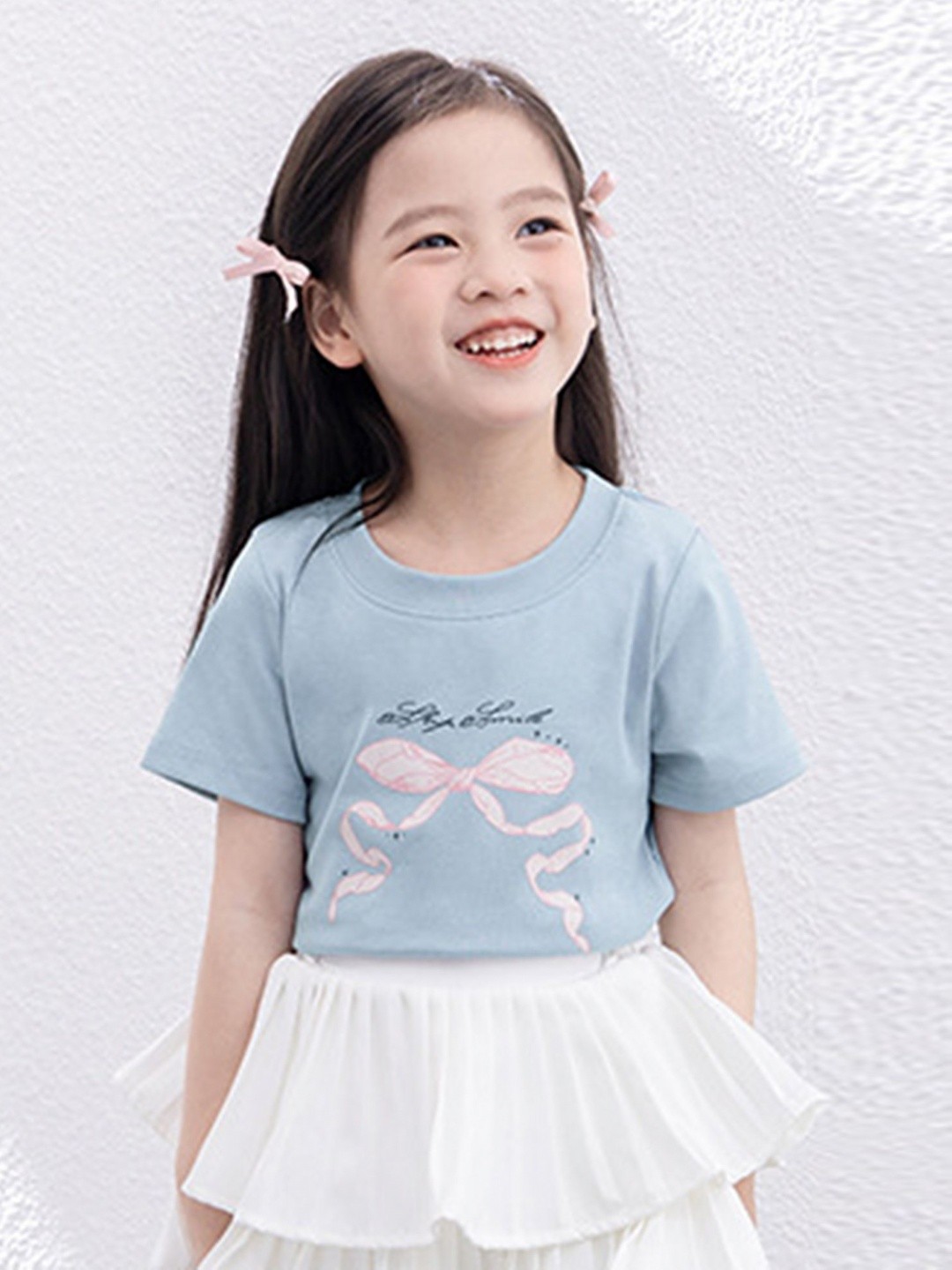 

LULU & SKY Girls Graphic Printed Round Neck Cotton T-shirt, Blue