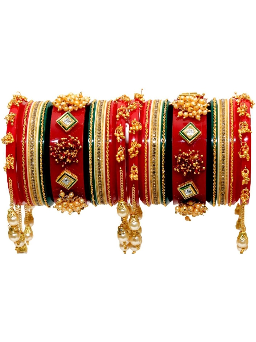 

Zindura Set Of 2 Gold-Plated Stone Studded & Beaded Chuda Bangles