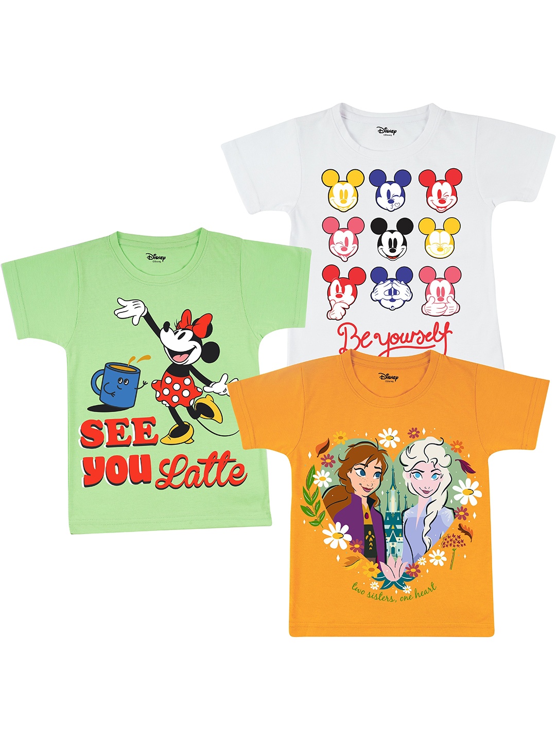 

Disney By Miss and Chief Girls Pack of 3 Minnie Mouse Bio Finish Printed Cotton T-shirts, White