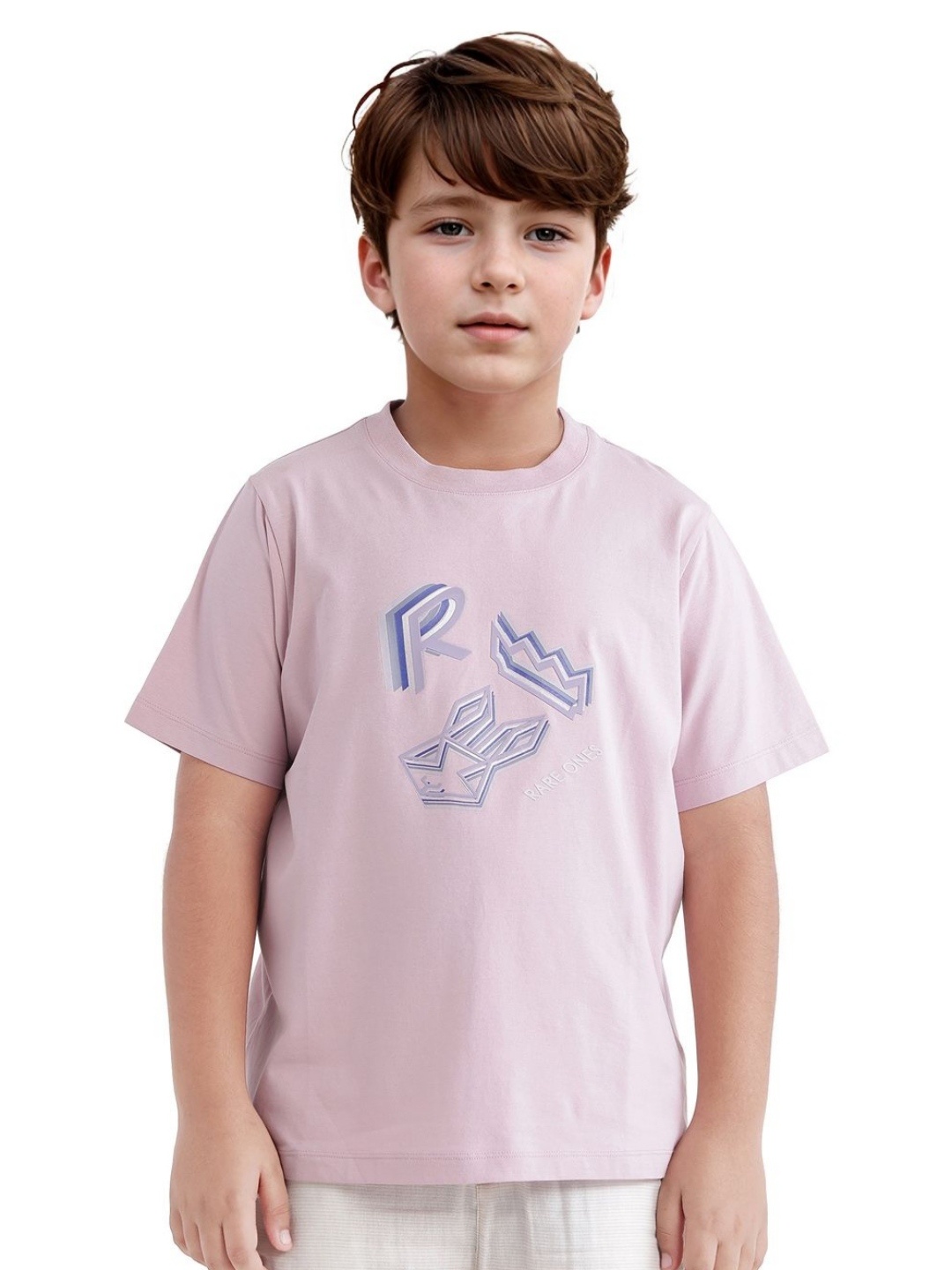 

RARE ONES Boys Abstract Printed Round Neck Cotton T-shirt, Pink