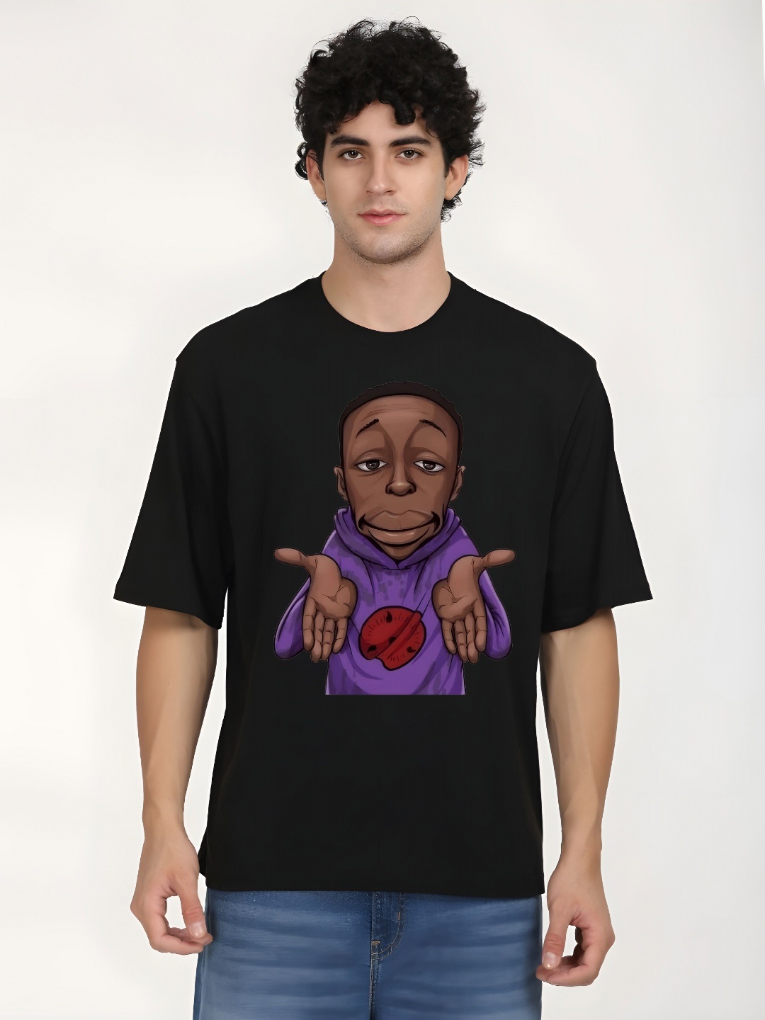 

THE BEETEL HOUSE Men Graphic Printed Round Neck Cotton Oversized T-shirt, Black