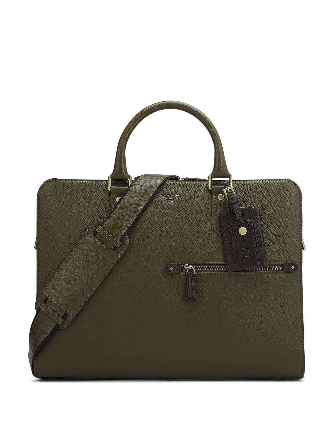 

Da Milano Men Textured Leather Laptop Bag, Green
