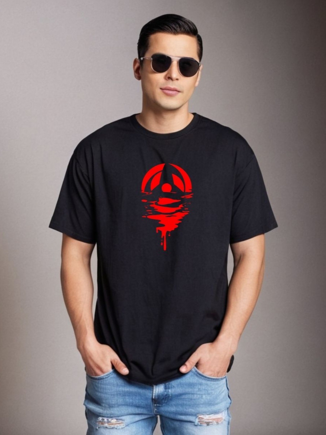 

Be Crazy Graphic Anime Printed Round Neck Oversized Cotton T-shirt, Black