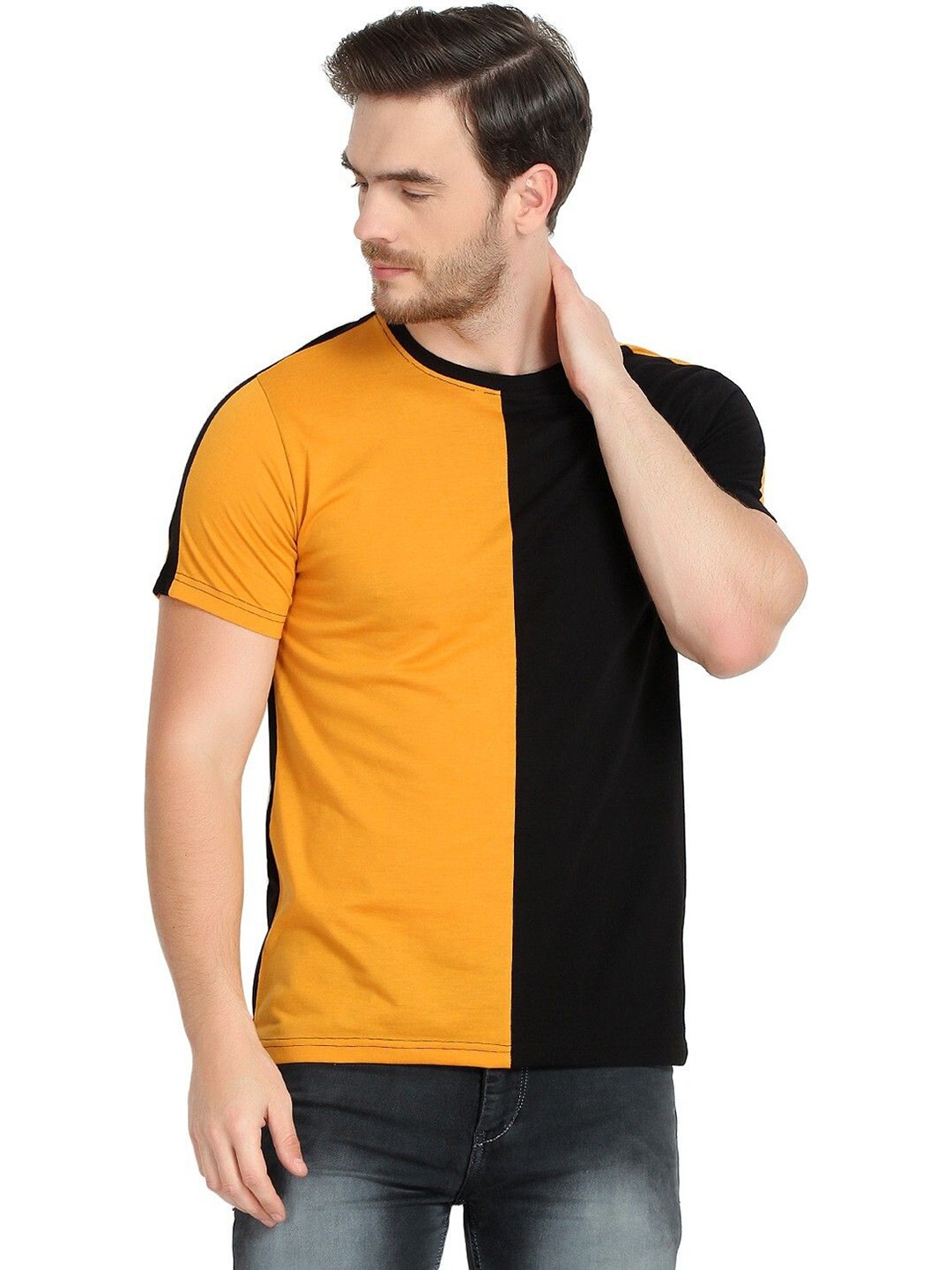 

Unicus Apparel Men Colourblocked Round Neck Cotton T-shirt, Black