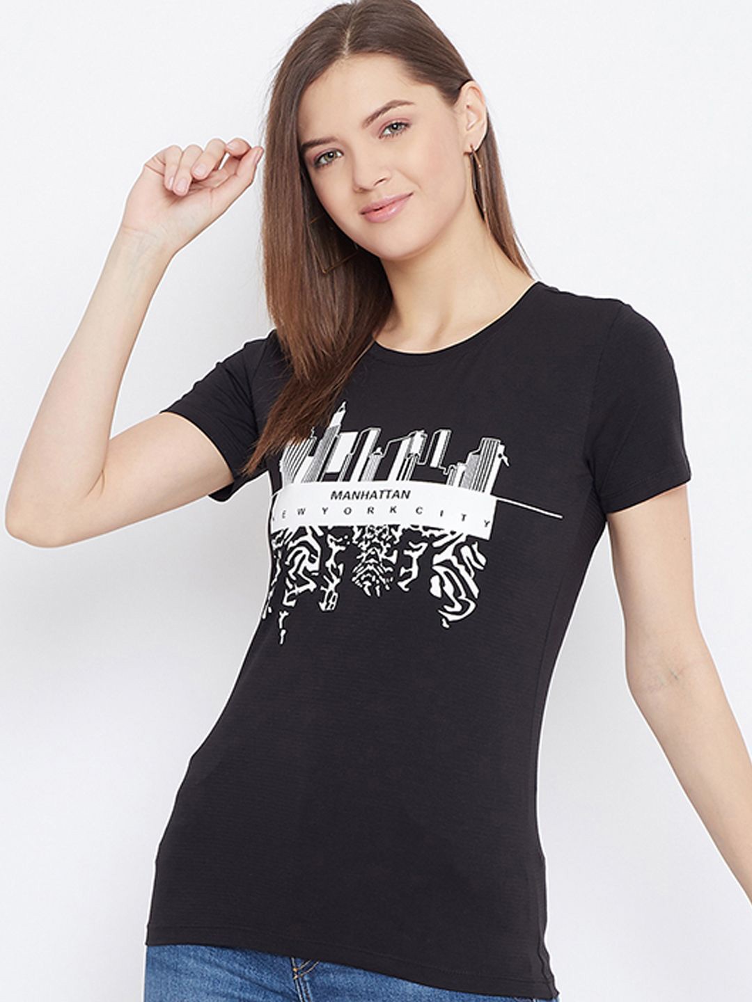 

Bishop Cotton Women Print Cotton Top, Black