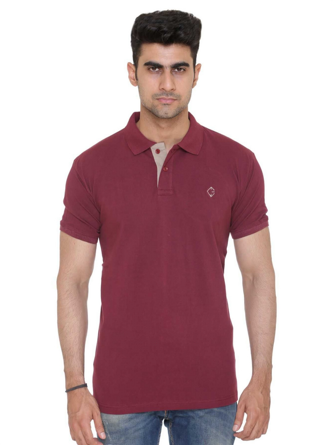 

Colors and Blends Polo Collar Cotton T-shirt, Maroon
