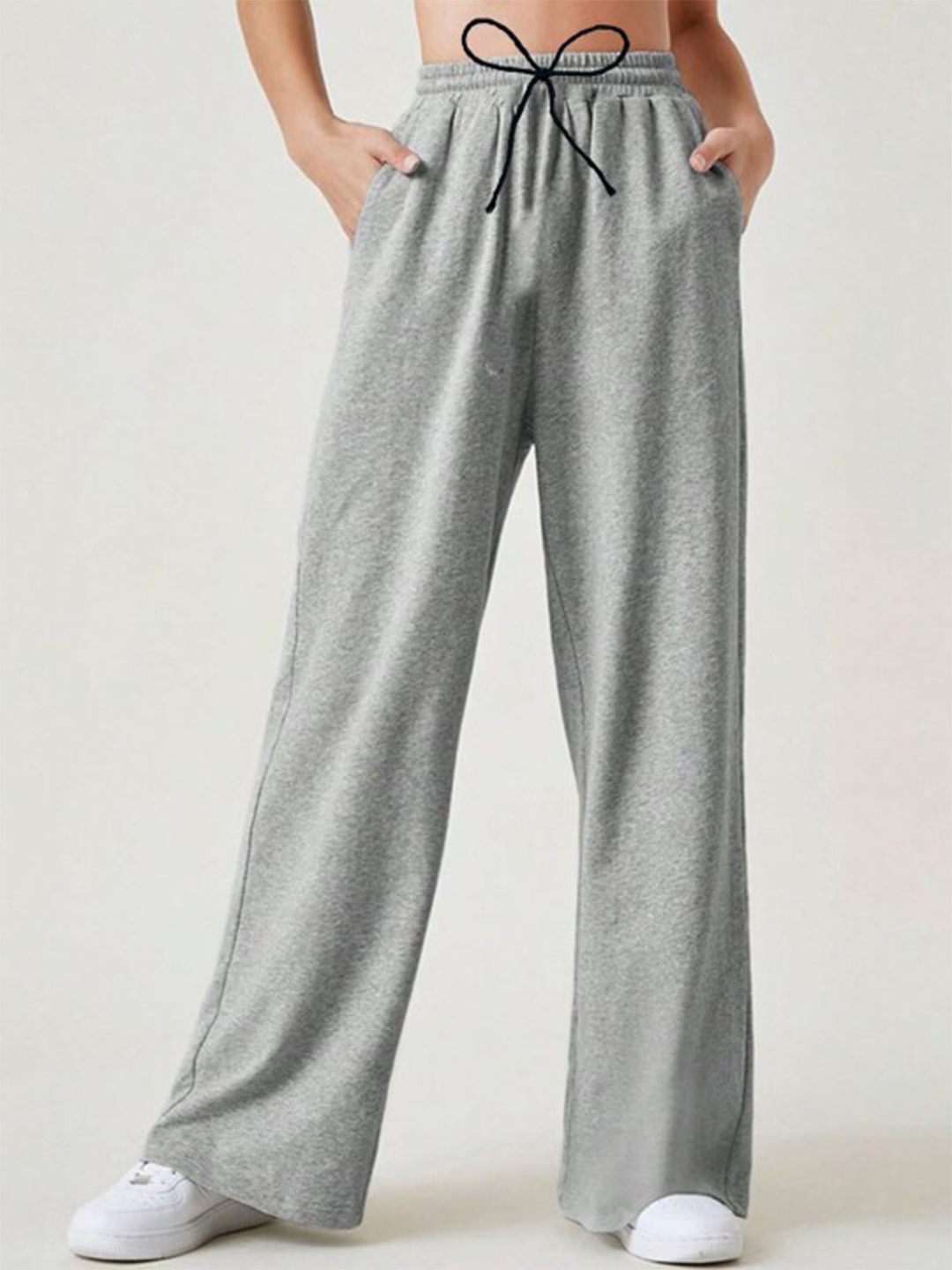 

CLOTHINK INDIA Women Organic Cotton Relaxed Fit High-Rise Wide Leg Trouser, Grey
