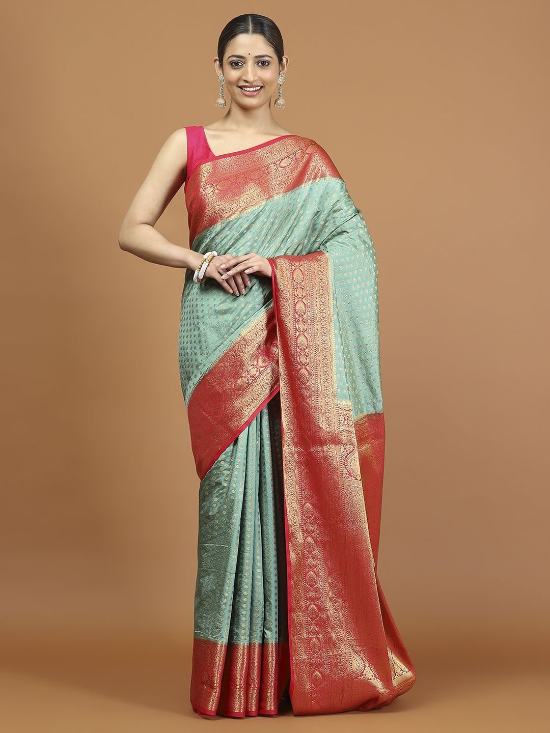 

Meena Bazaar Woven Design Zari Saree, Sea green