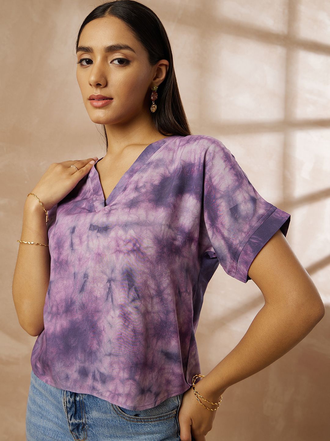 

DressBerry Women Tie and Dye Crop Top, Purple
