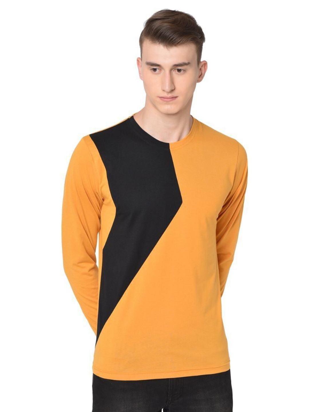 

Unicus Apparel Men Colourblocked Round Neck Cotton T-shirt, Black