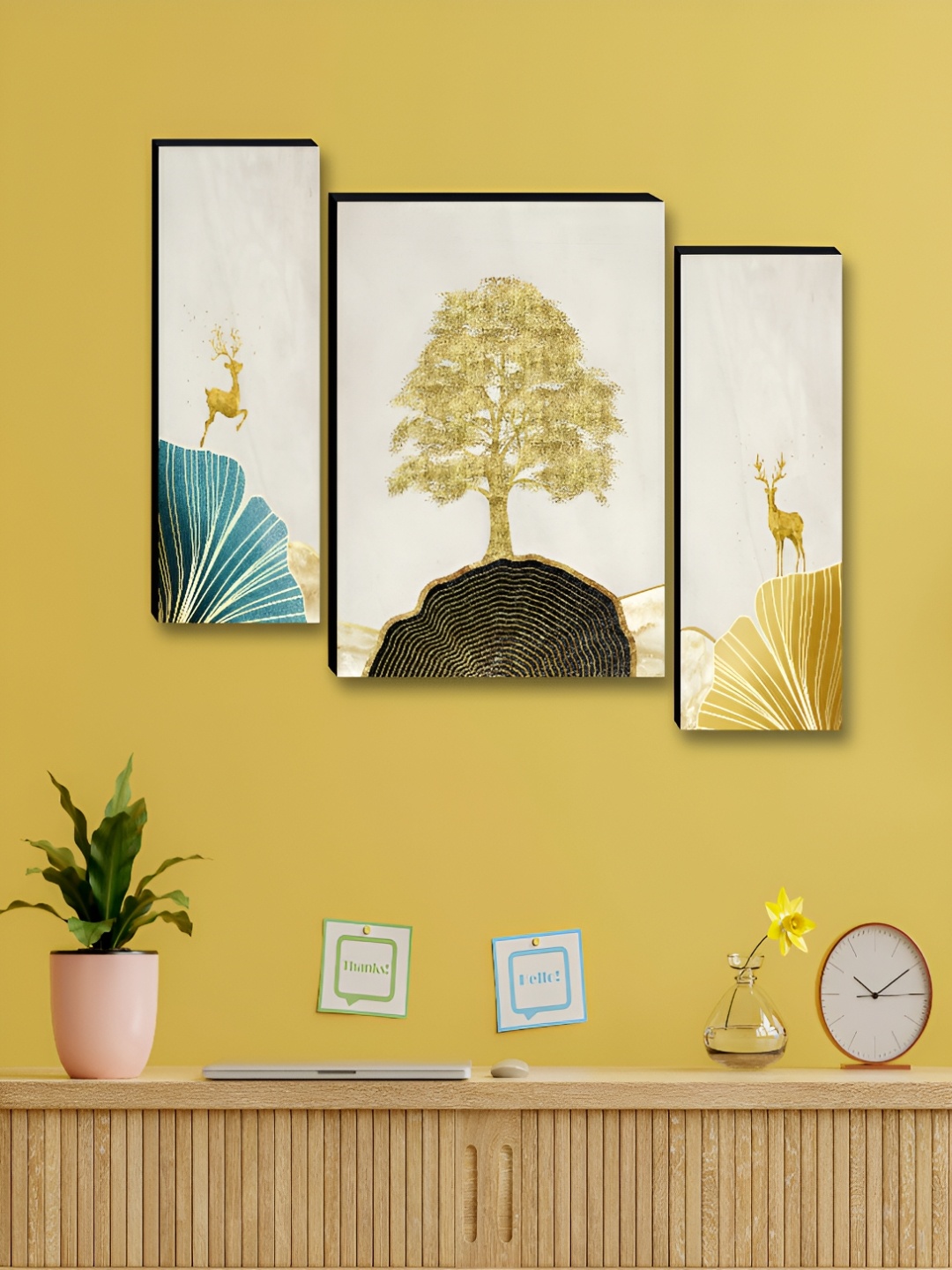 

Myntra Elegant Homes Cream & Gold-Toned 3 Pieces Tree & Deer Wall Art