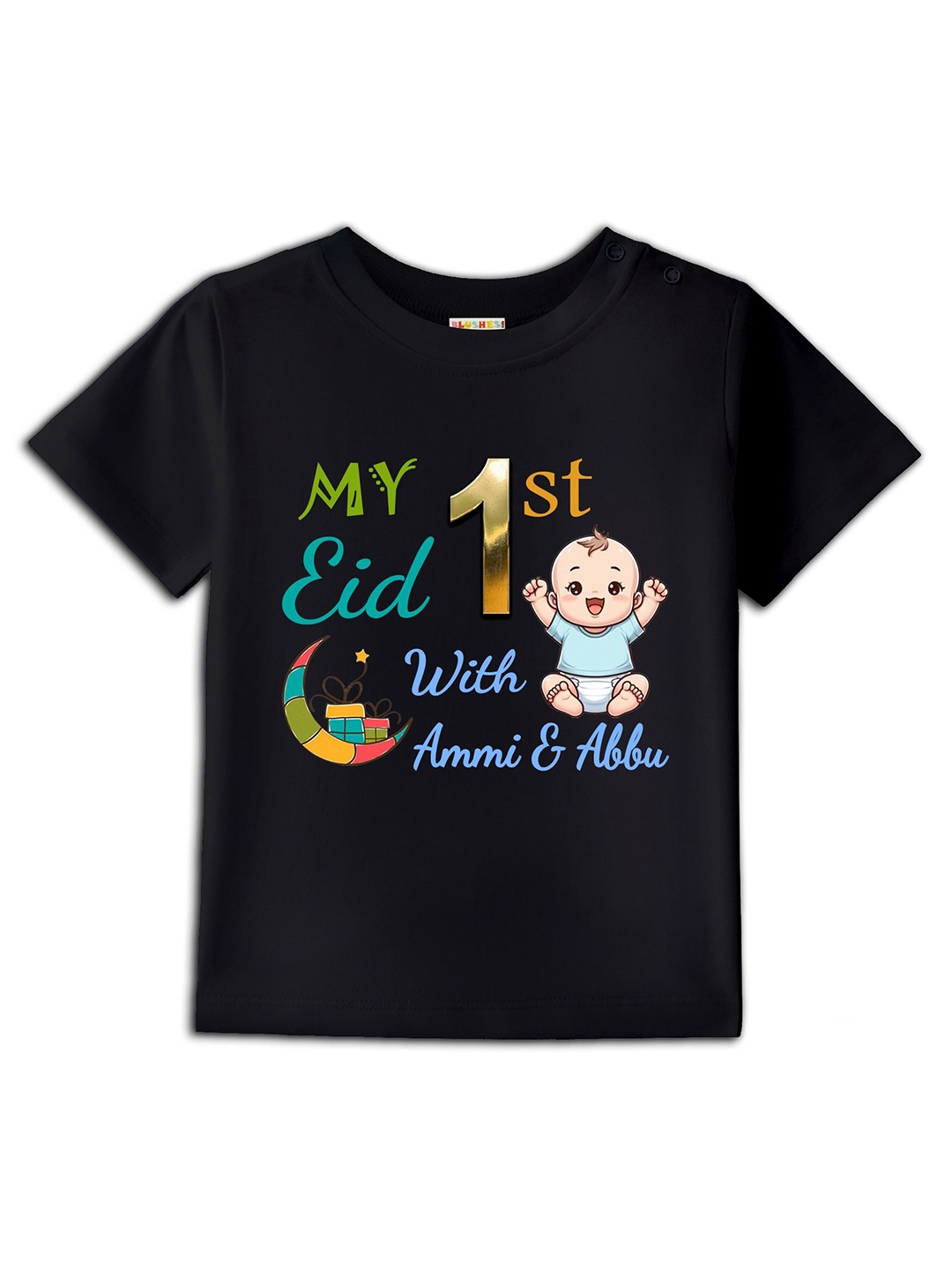 

BLUSHES Kids Graphic Printed Round Neck Cotton T-shirt, Black