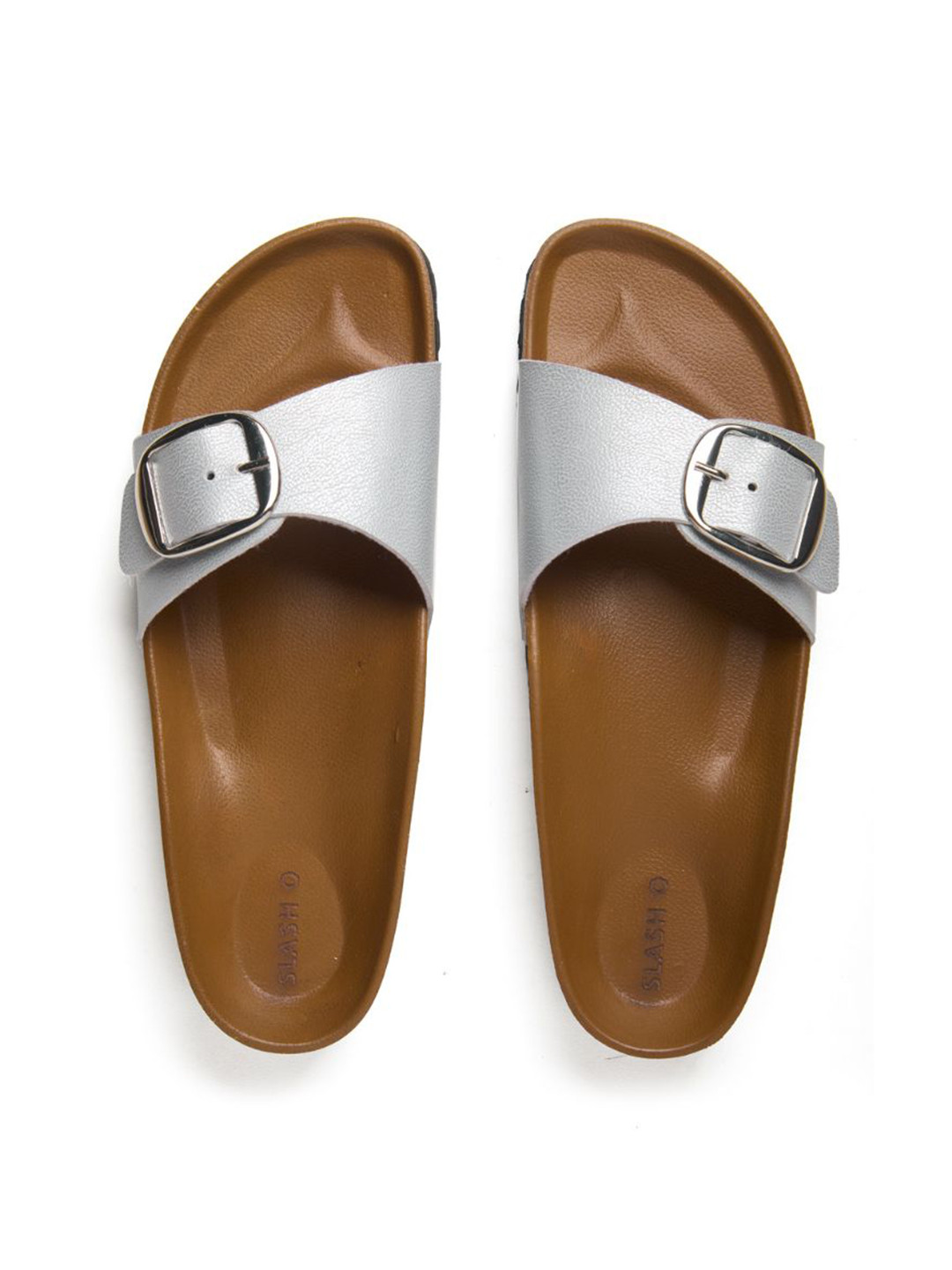 

Slash O Women Open Toe Flats with Buckles, Silver