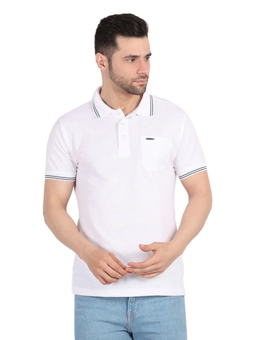 

EAZY Men Solid Polo Collar Cotton T-shirt, White
