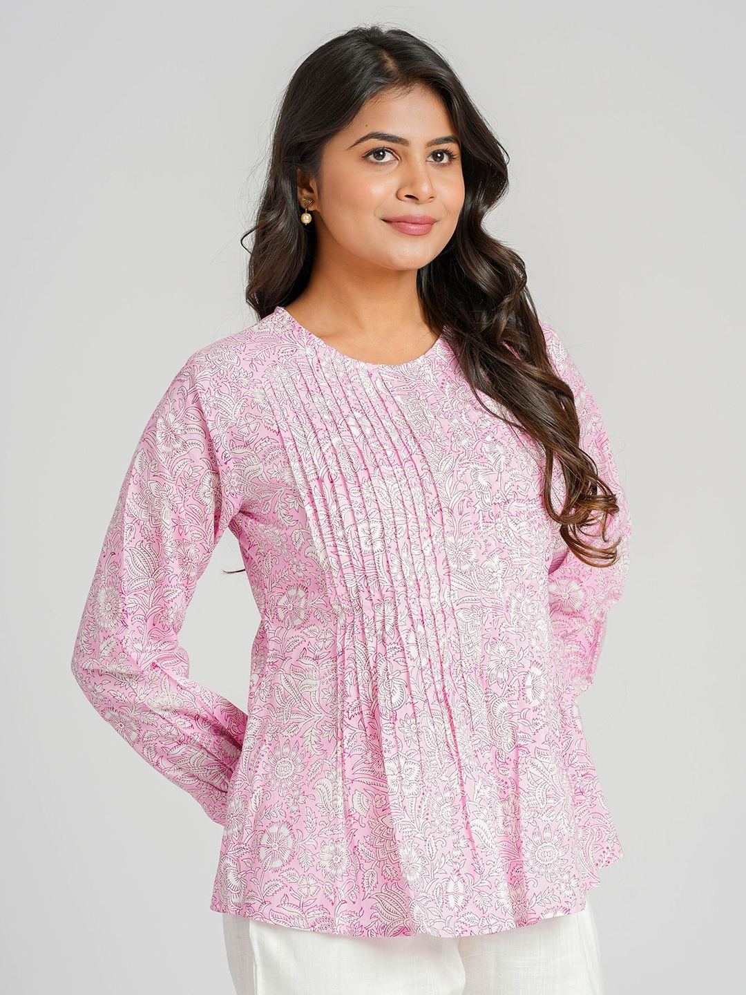 

Cotton Curio Cotton Block Printed Short Top, Pink