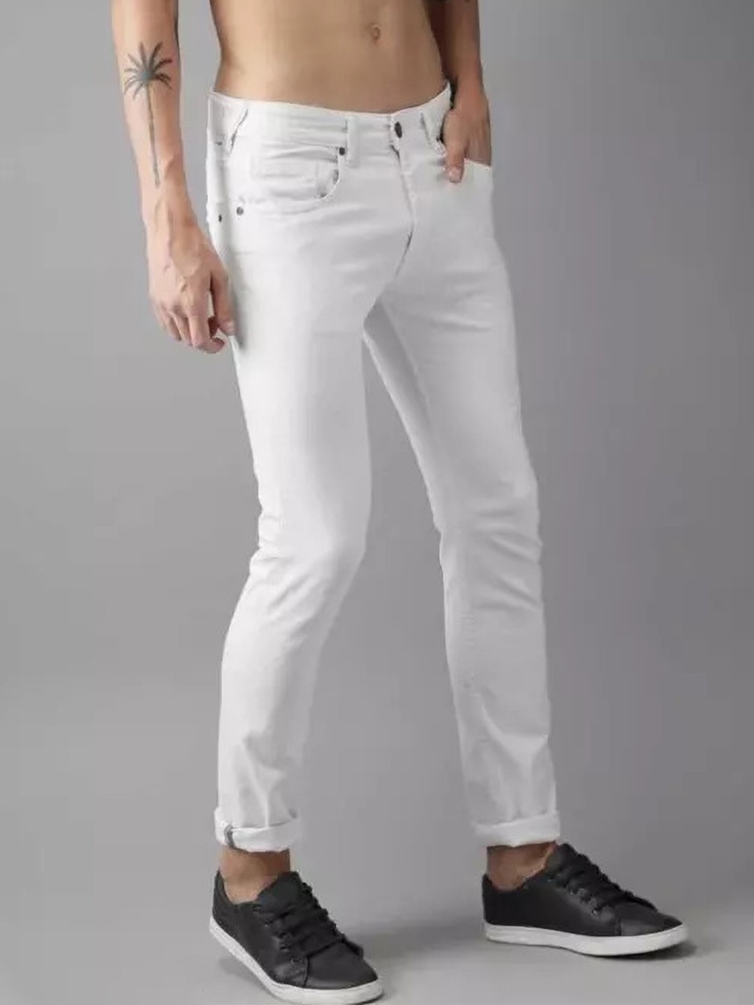 

COMFITS Men Classic Mid-Rise Clean Look Slim Fit Stretchable Jeans, White