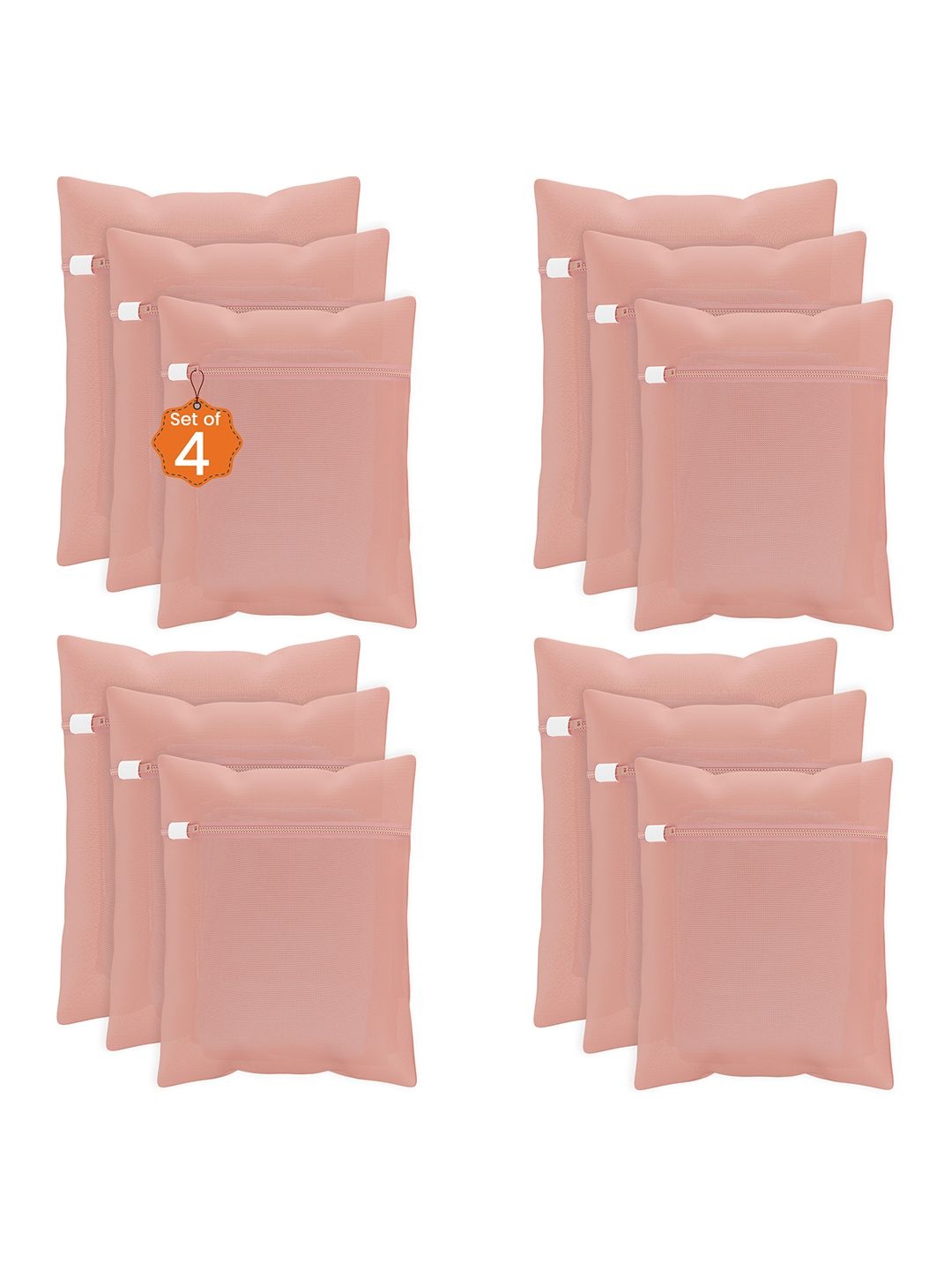 

Kuber Industries Peach-Colored 12 Pieces Rectangular Durable Laundry Bags With Zipper