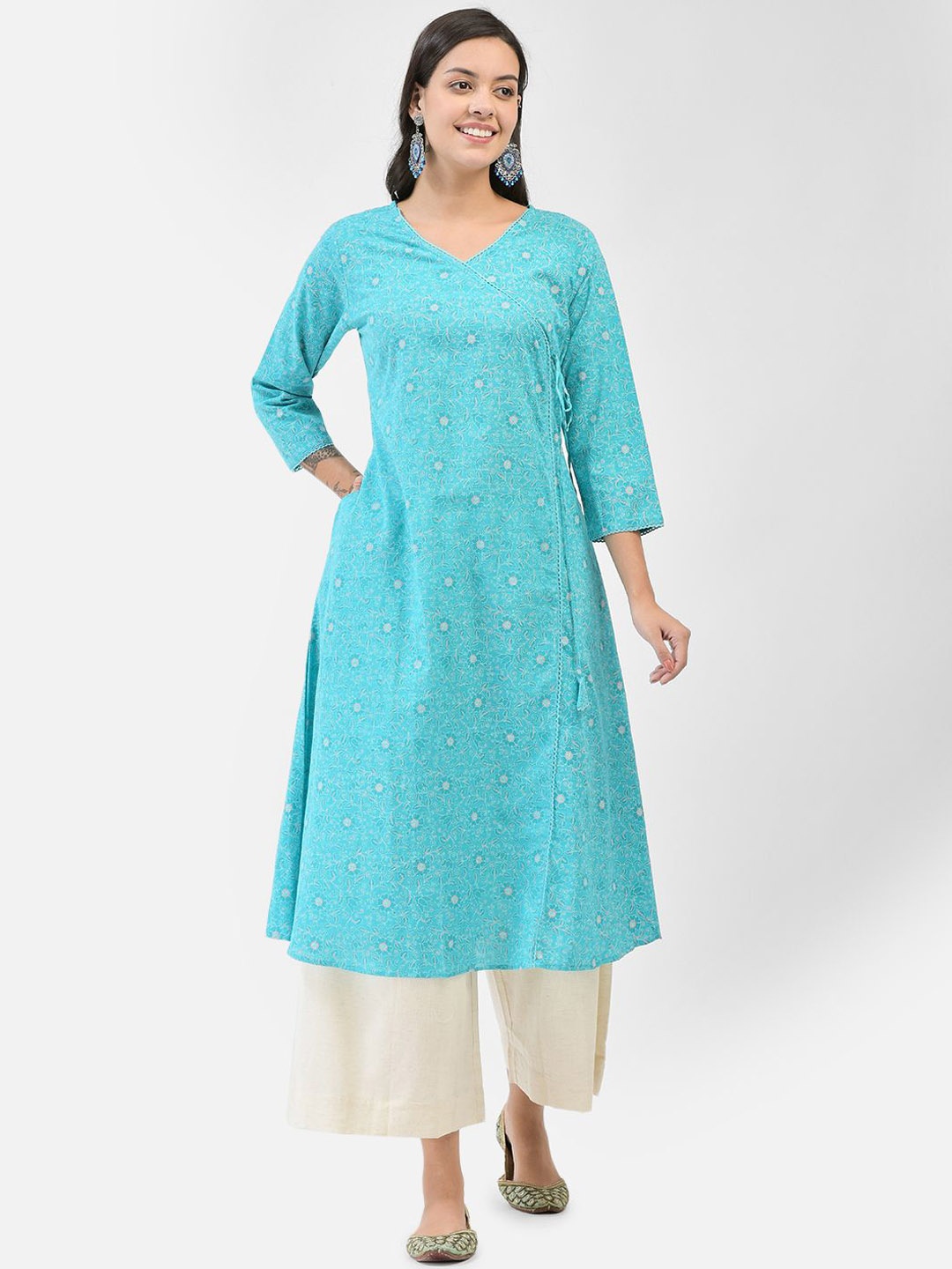 

Span Geometric Printed A-line Printed Kurta, Blue