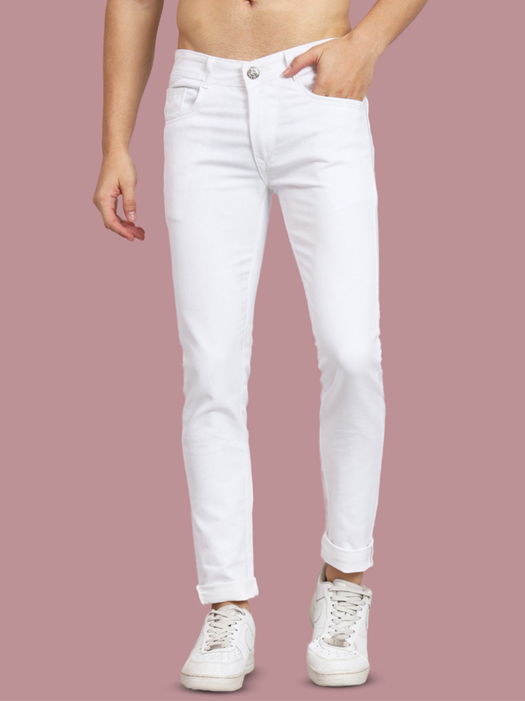 

COMFITS Men Classic Clean Look Mid Rise Slim Fit Stretchable Jeans, White