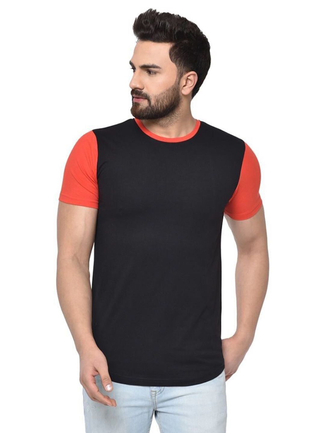 

Unicus Apparel Men Colourblocked Round Neck Cotton T-shirt, Black