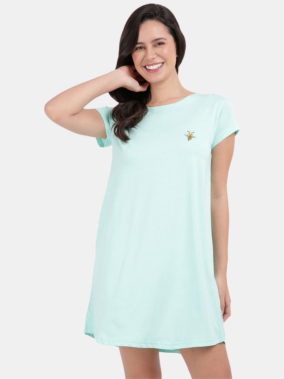 

SNAPPY B Women Solid Round Neck Cotton T-shirt, Sea green